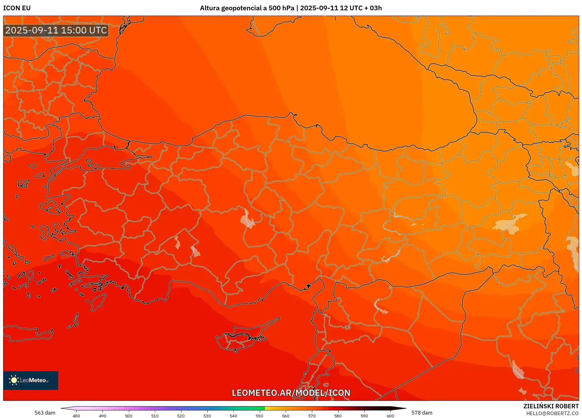 ICON model - Turquía, Altura geopotencial a 500 hPa