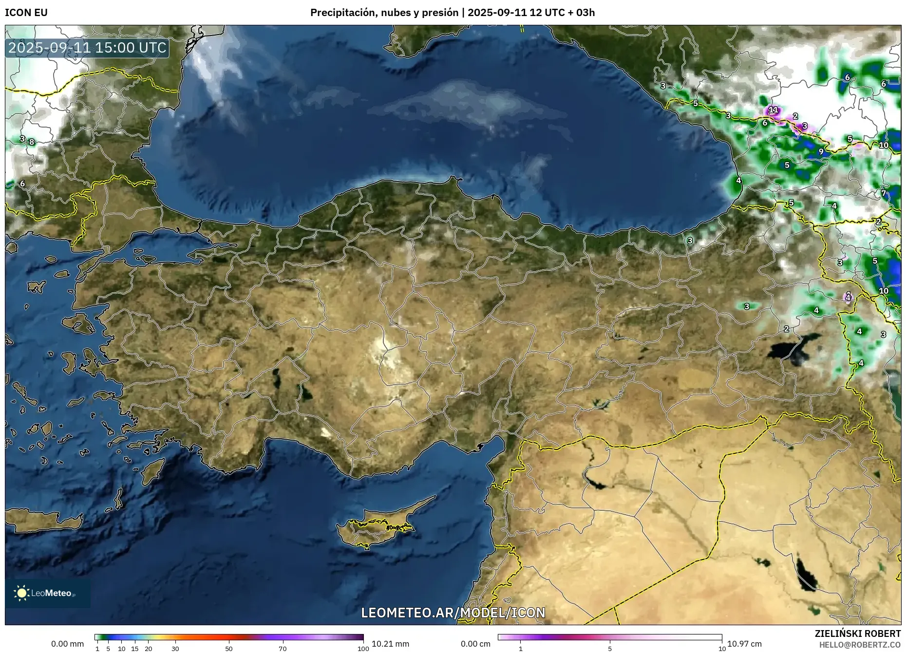 ICON model - Turquía, Precipitación, nubes y presión