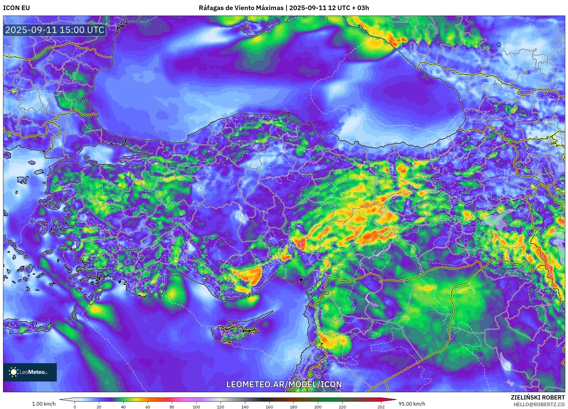 ICON model - Turquía, Ráfagas de Viento Máximas