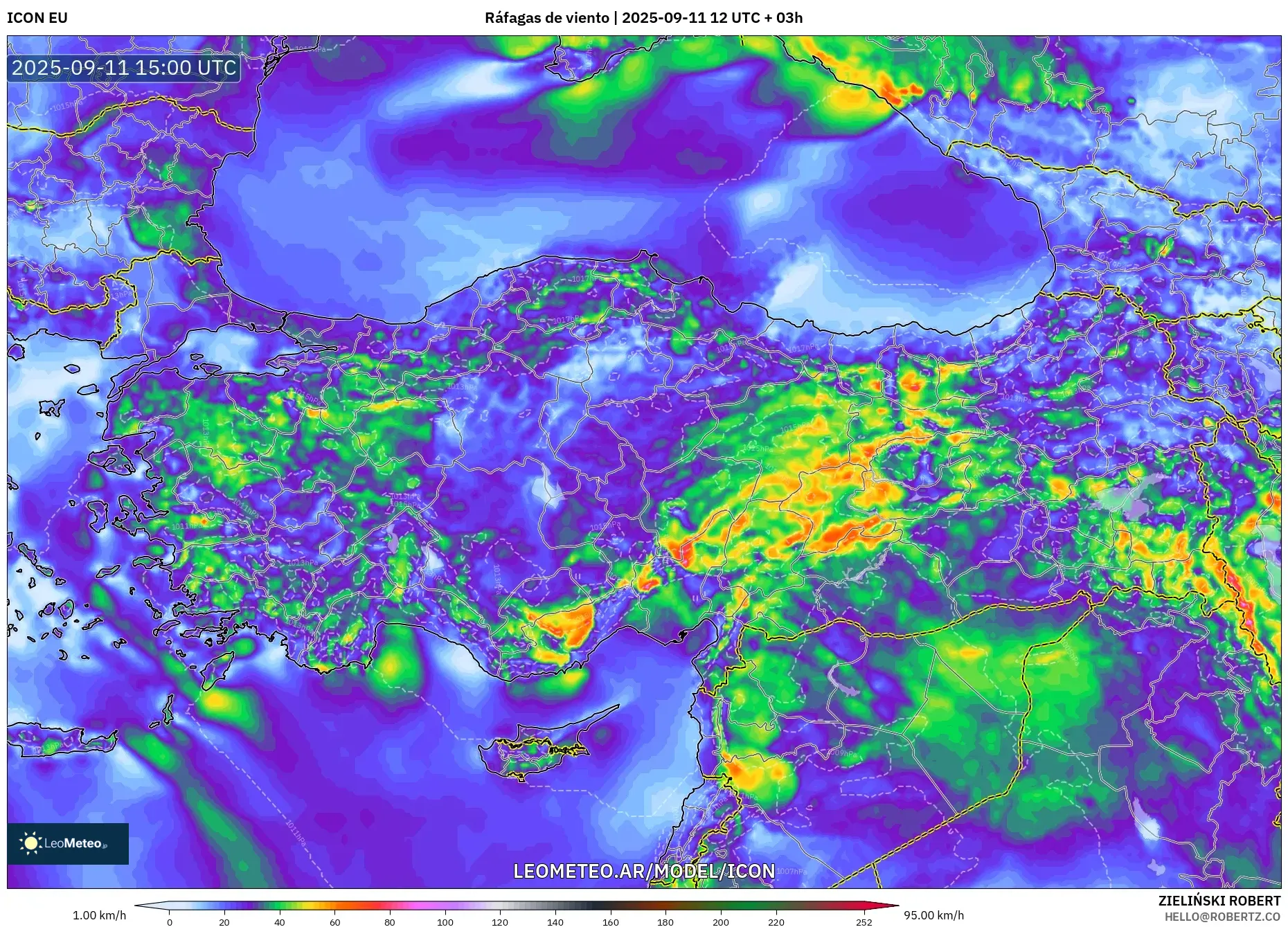 ICON model - Turquía, Ráfagas de viento