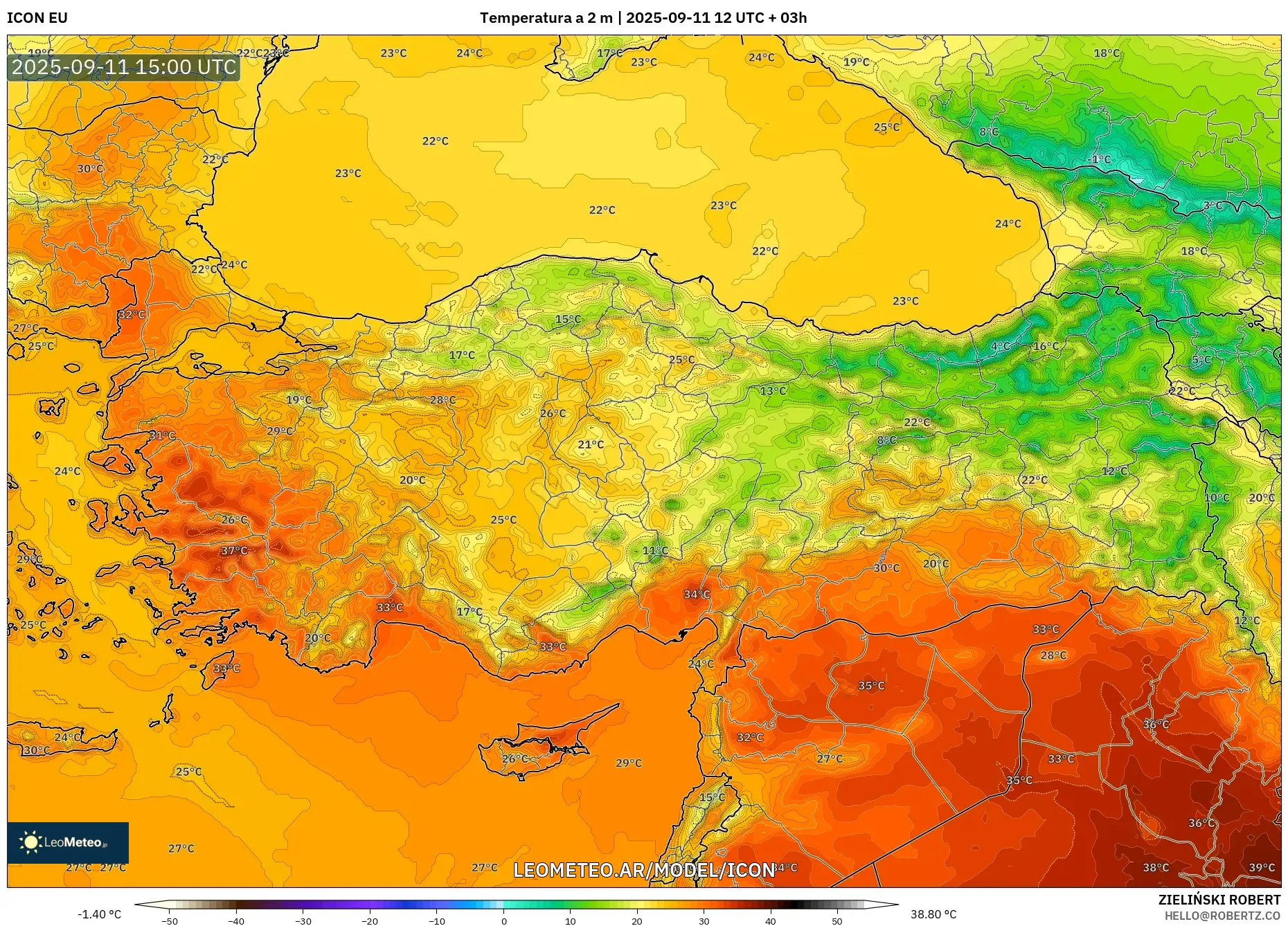 ICON model - Turquía, Temperatura a 2 m