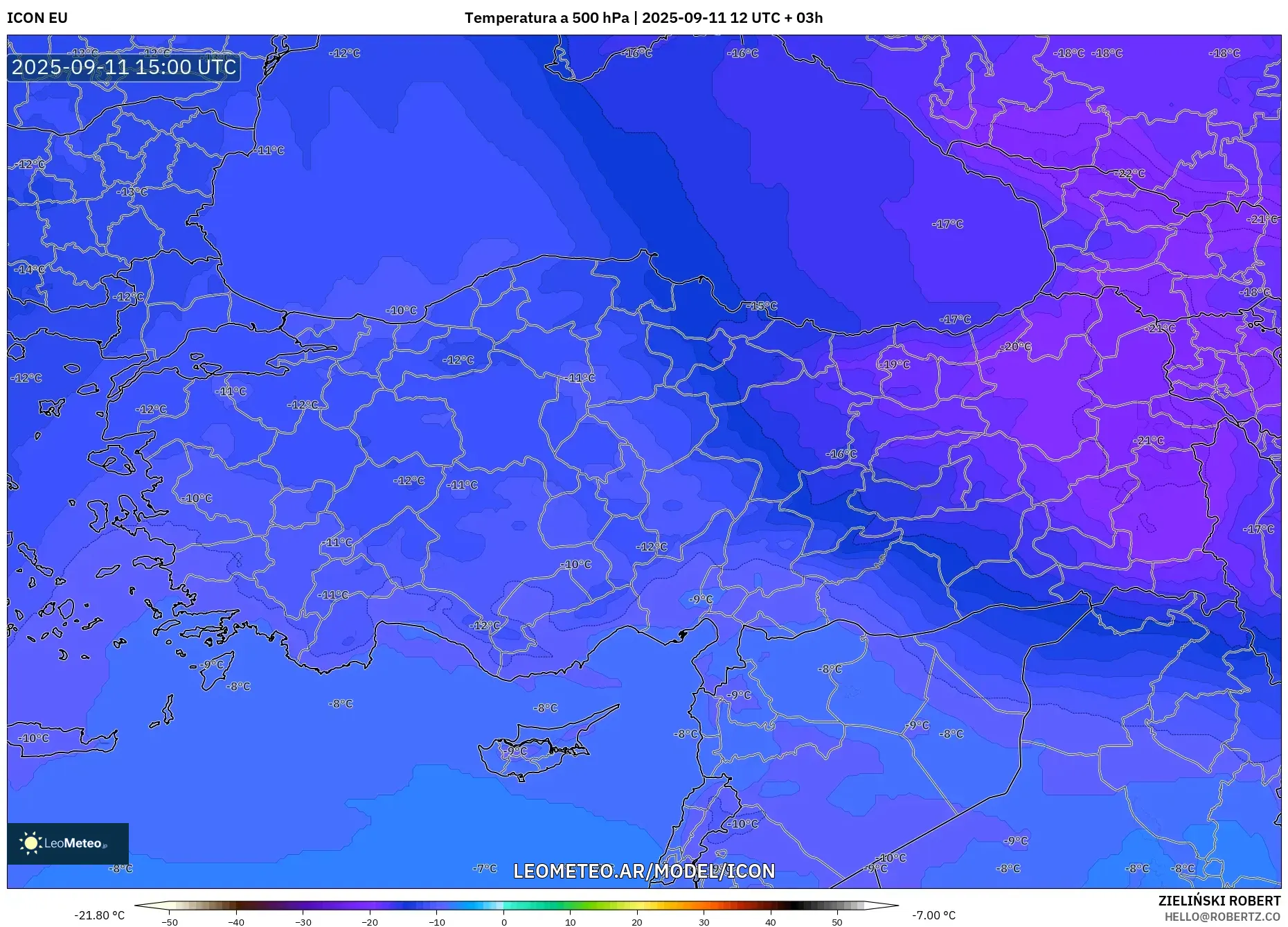 ICON model - Turquía, Temperatura a 500 hPa