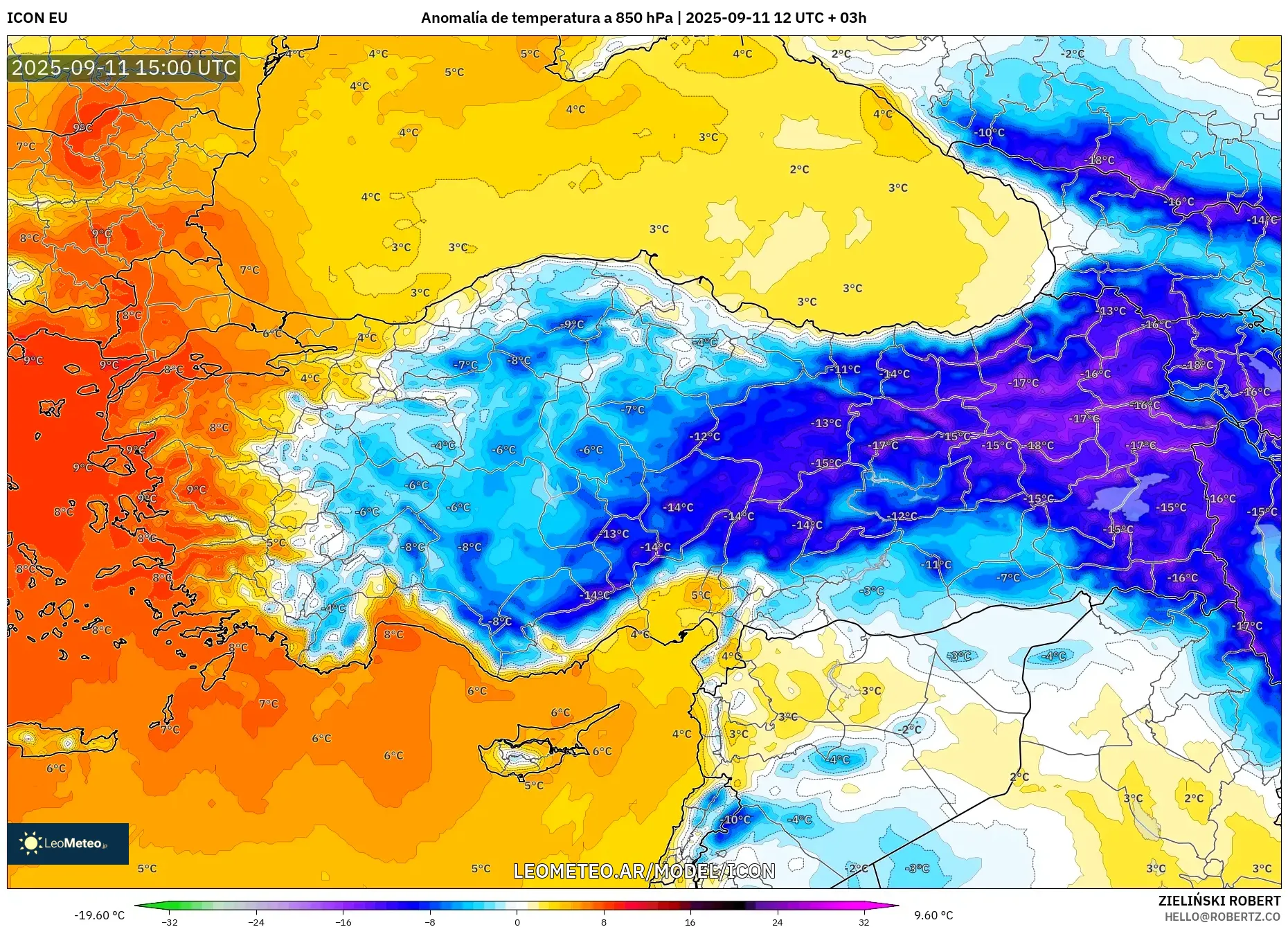 ICON model - Turquía, Anomalía de temperatura a 850 hPa
