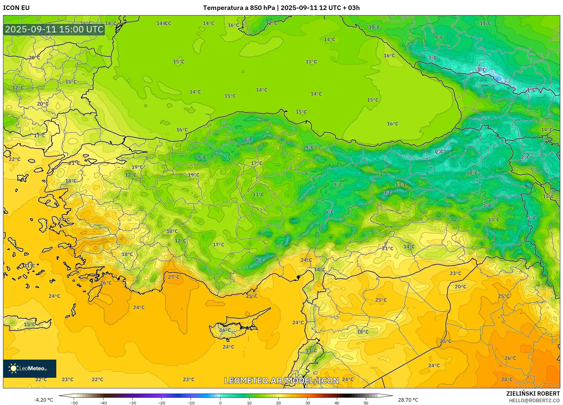ICON model - Turquía, Temperatura a 850 hPa