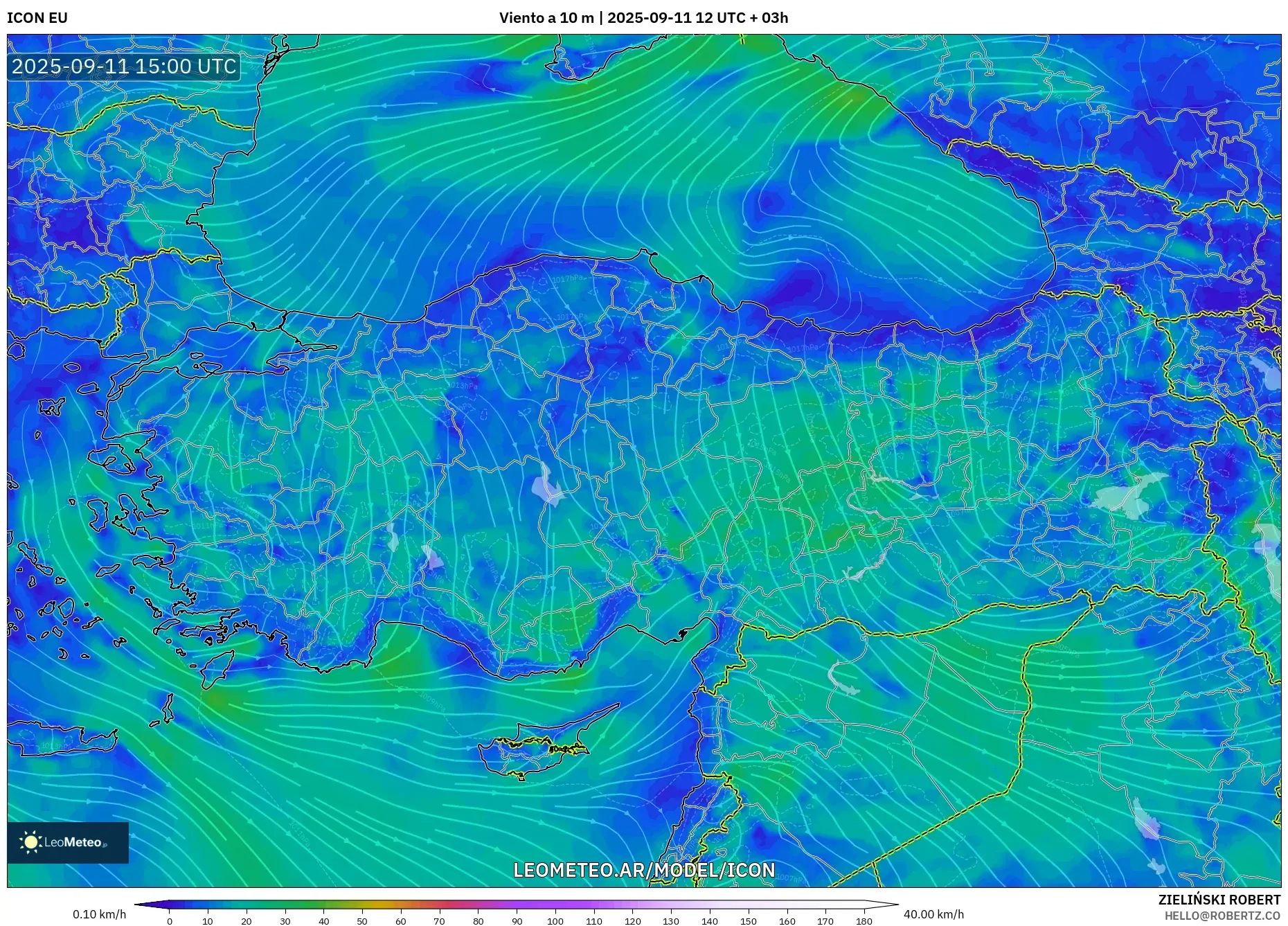 ICON model - Turquía, Viento a 10 m