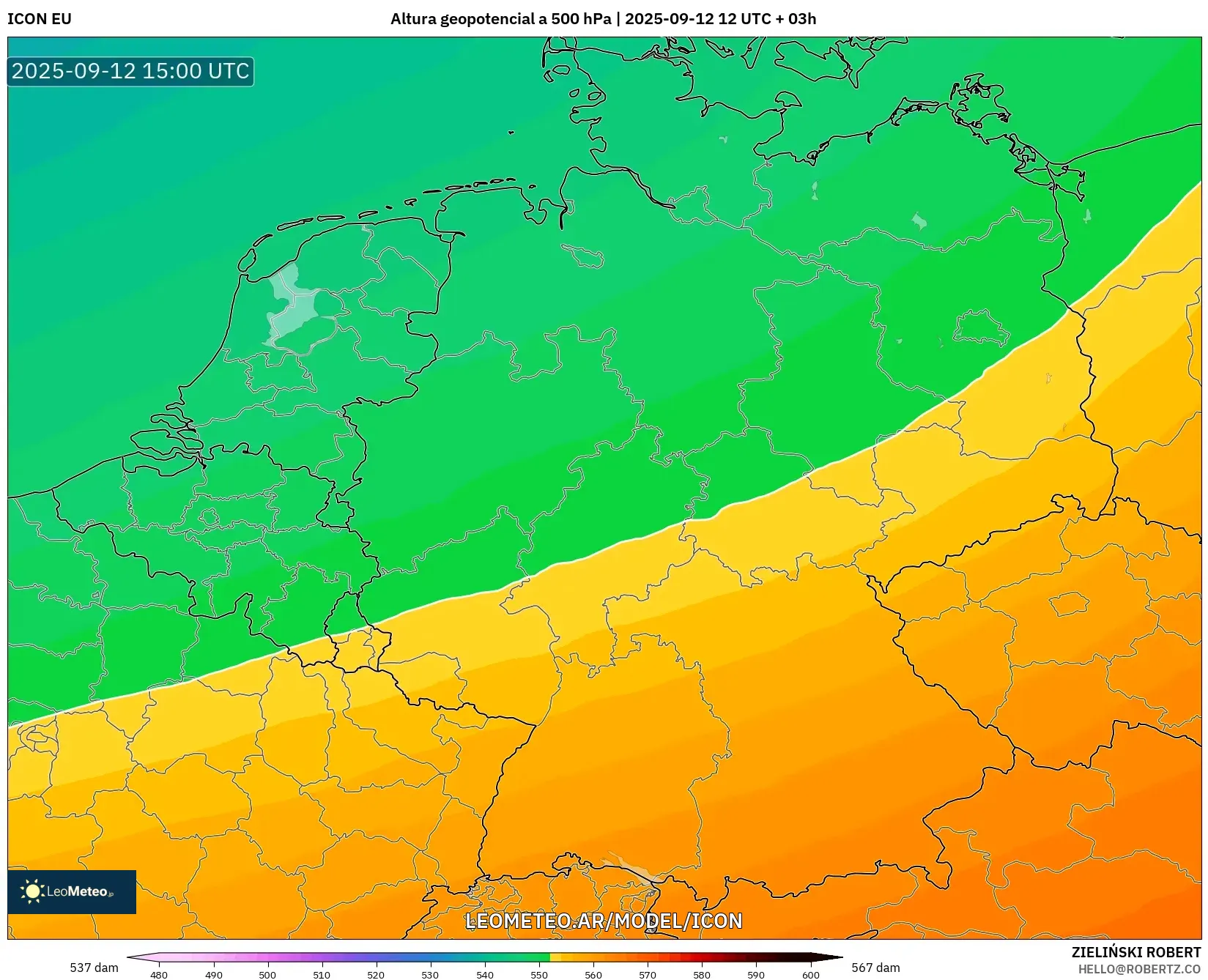ICON model - Alemania, Altura geopotencial a 500 hPa