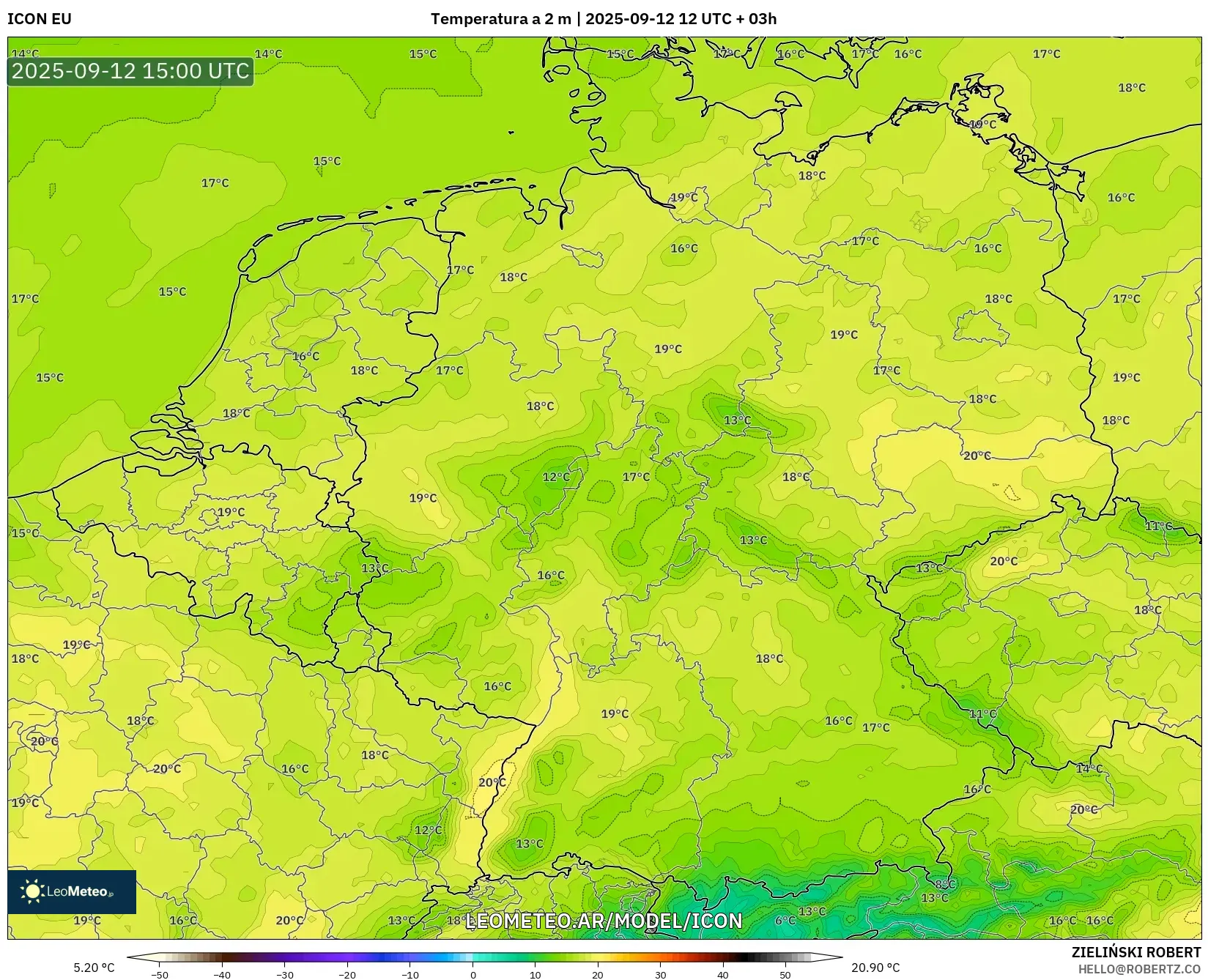 ICON model - Alemania, Temperatura a 2 m