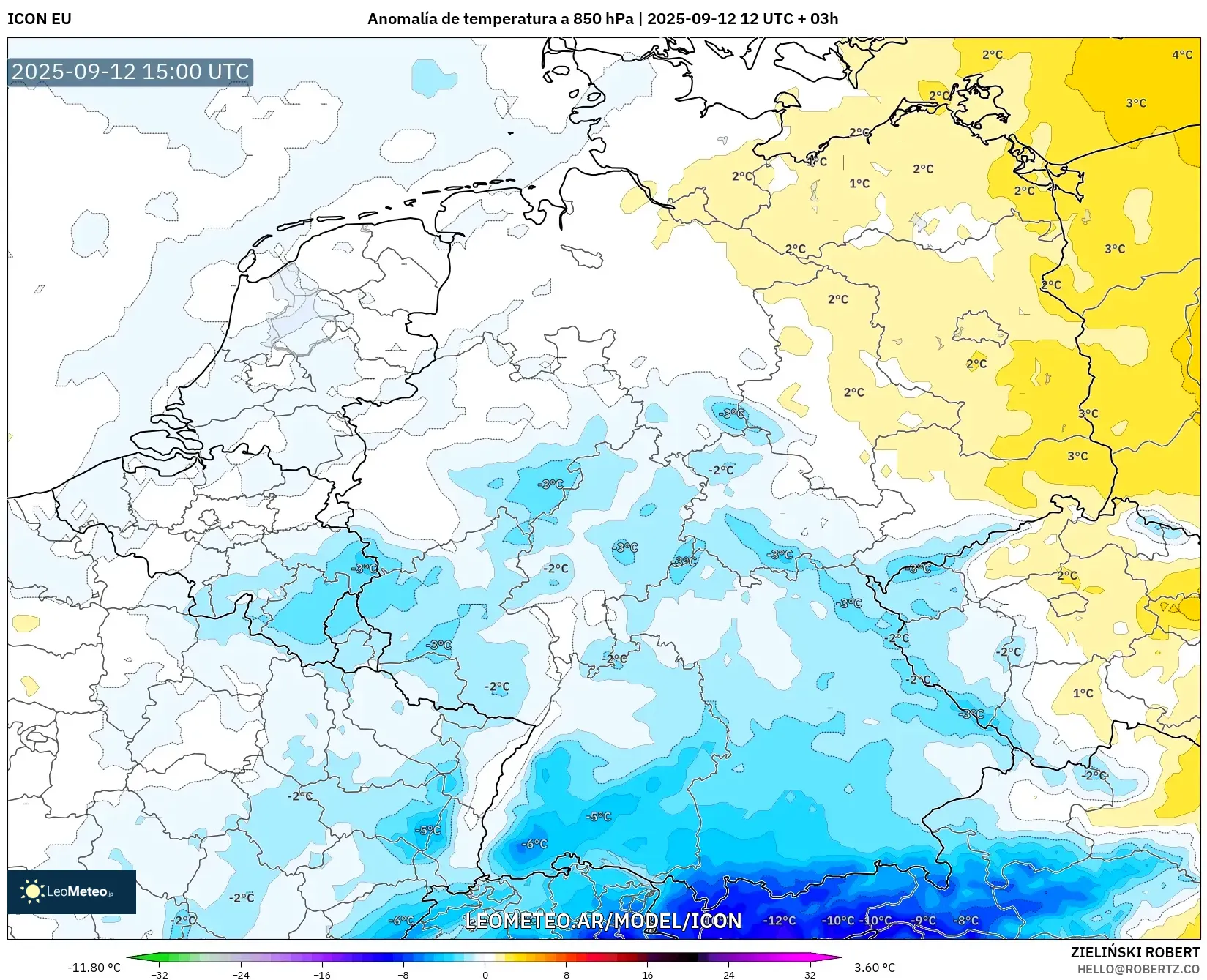 ICON model - Alemania, Anomalía de temperatura a 850 hPa