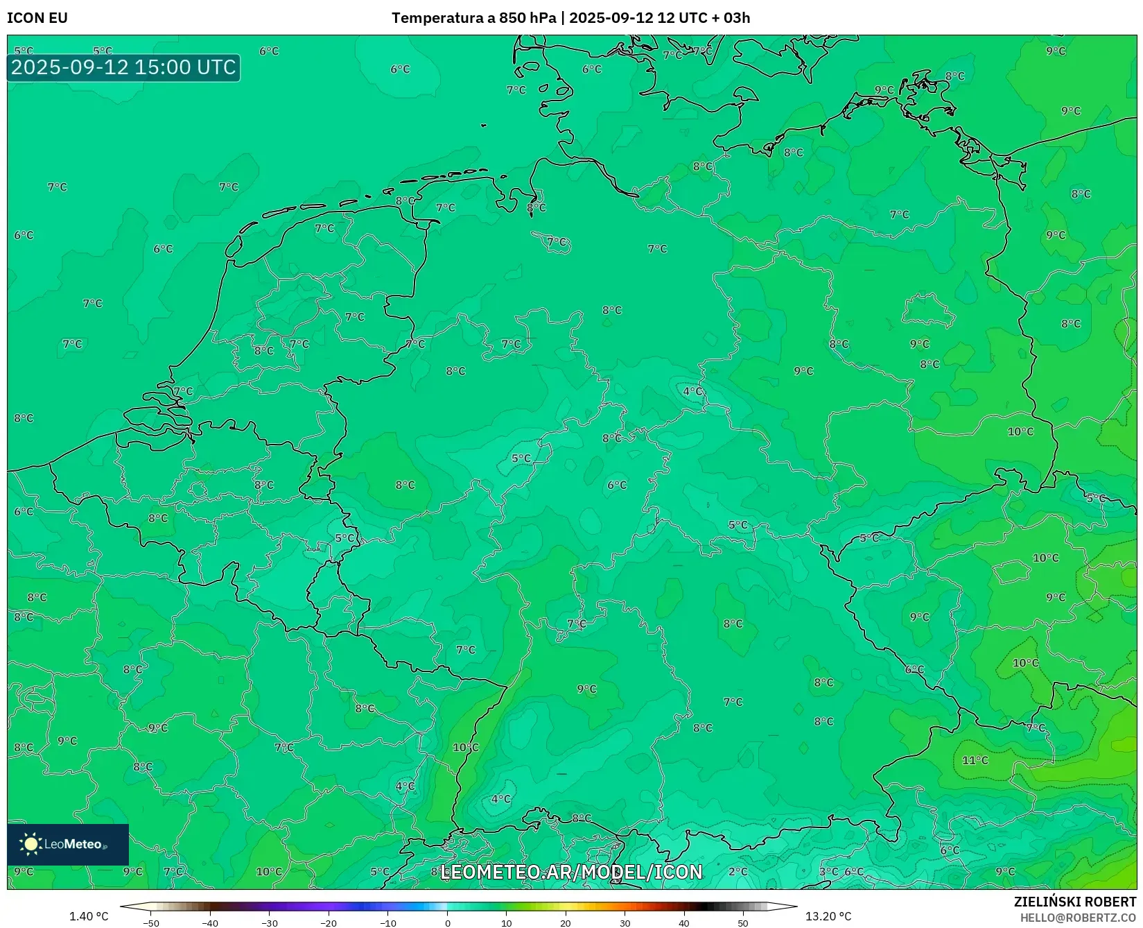 ICON model - Alemania, Temperatura a 850 hPa