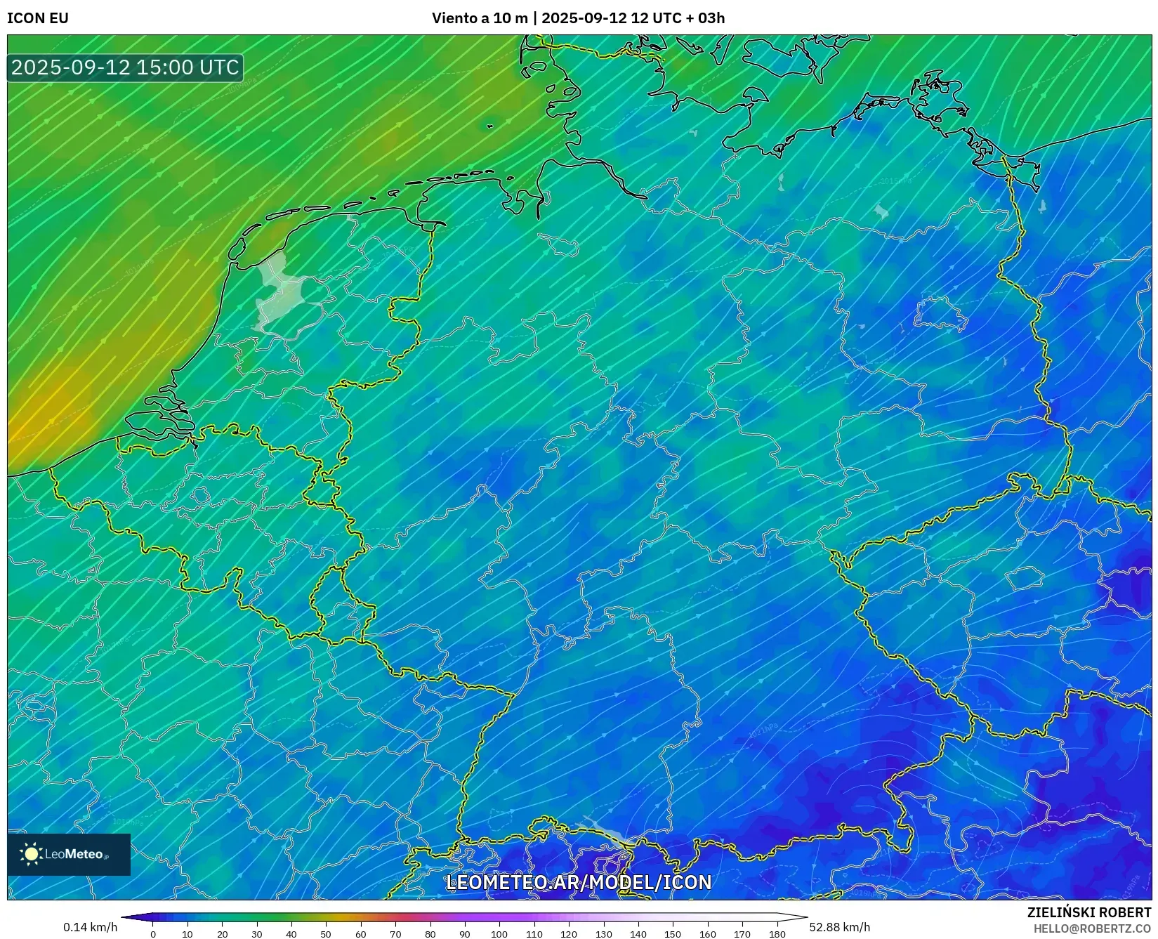ICON model - Alemania, Viento a 10 m