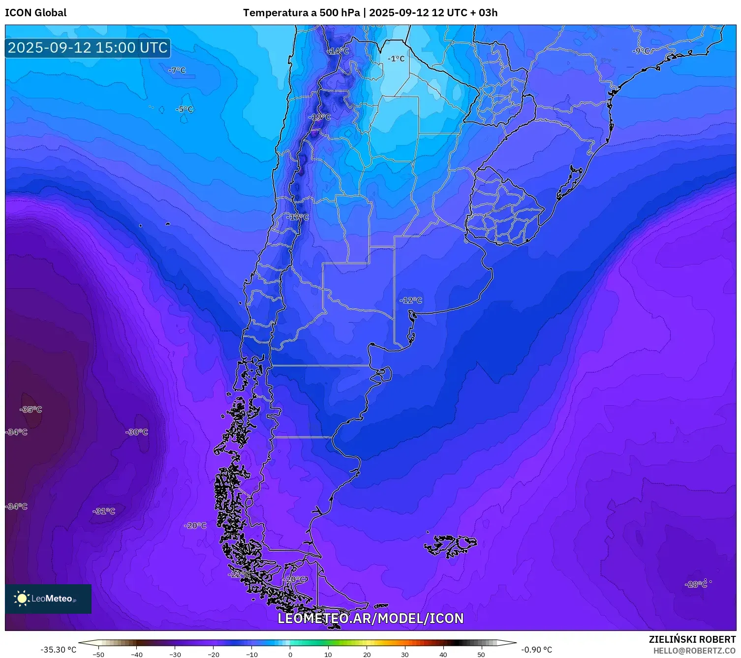 ICON model - Argentina, Temperatura a 500 hPa