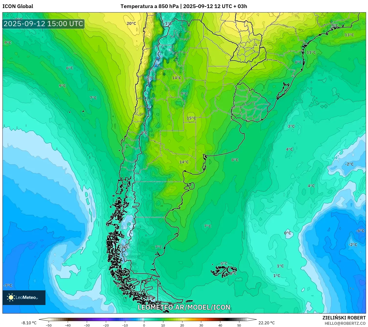 ICON model - Argentina, Temperatura a 850 hPa