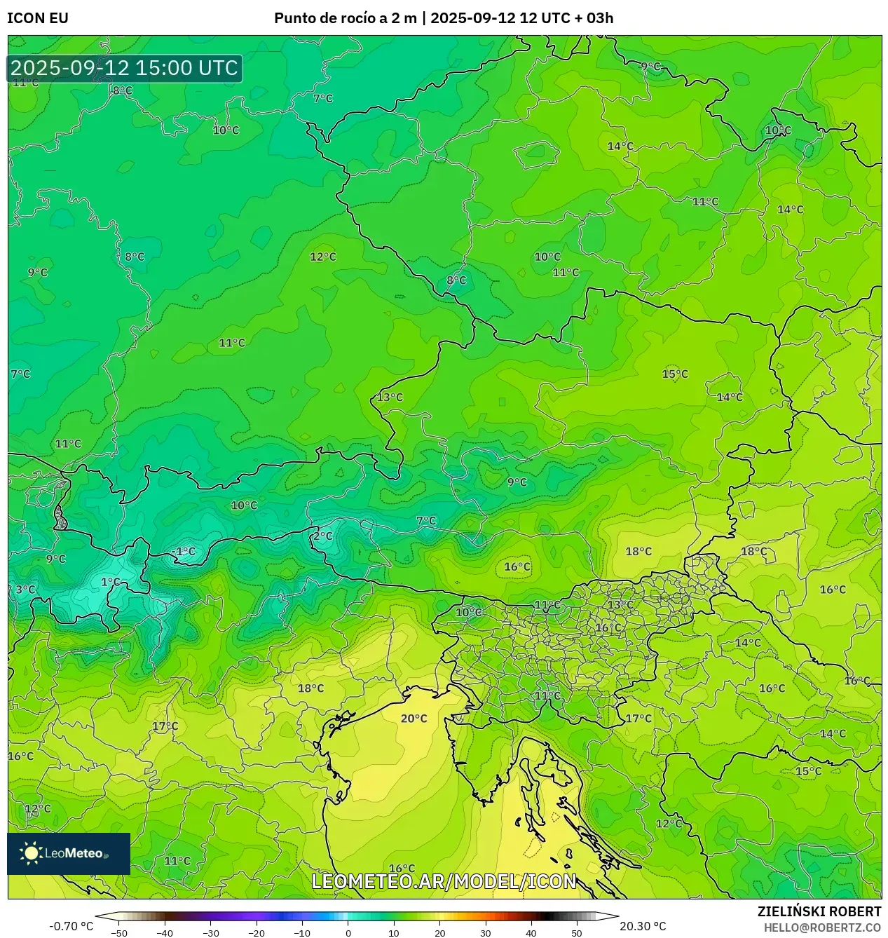 ICON model - Austria, Punto de rocío a 2 m