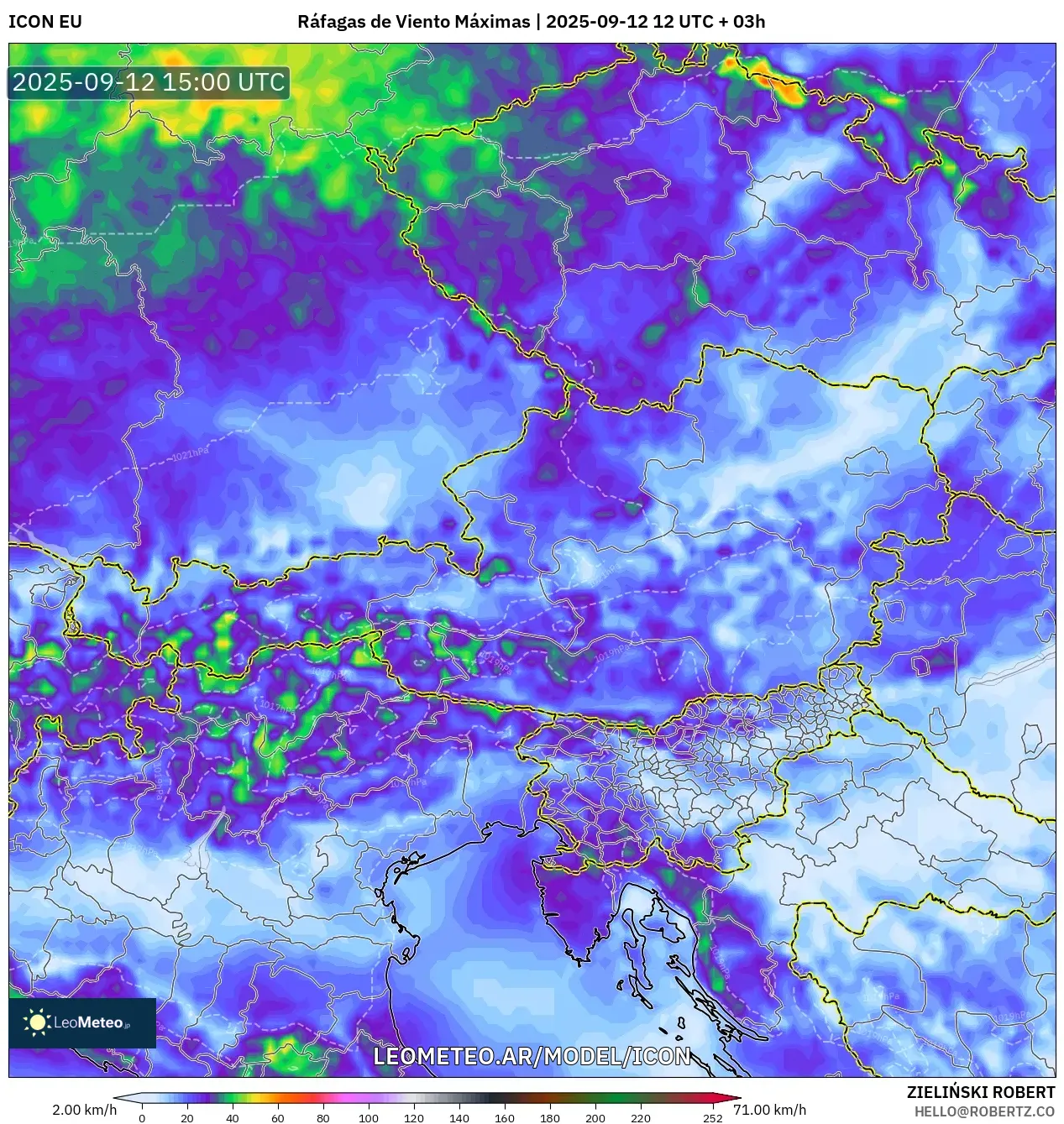ICON model - Austria, Ráfagas de Viento Máximas ICON model - Austria, Ráfagas de Viento Máximas