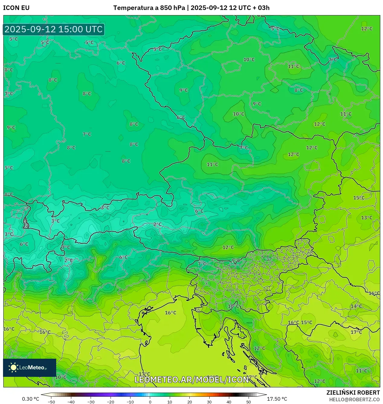 ICON model - Austria, Temperatura a 850 hPa