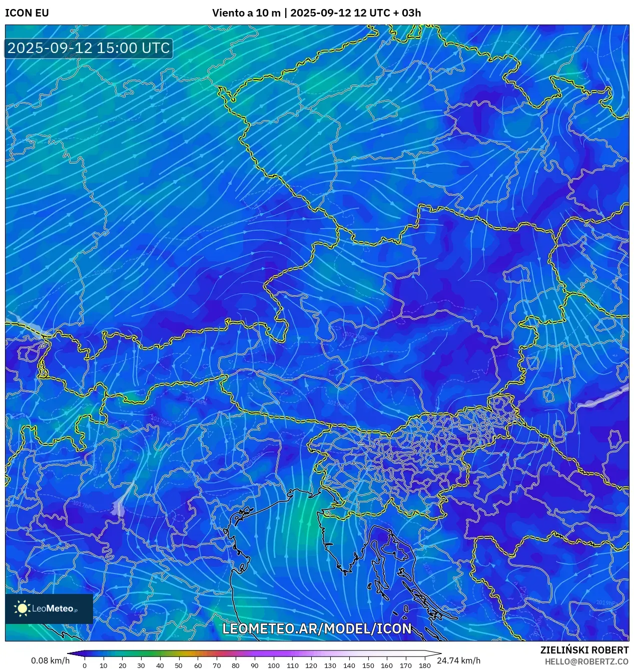 ICON model - Austria, Viento a 10 m ICON model - Austria, Viento a 10 m