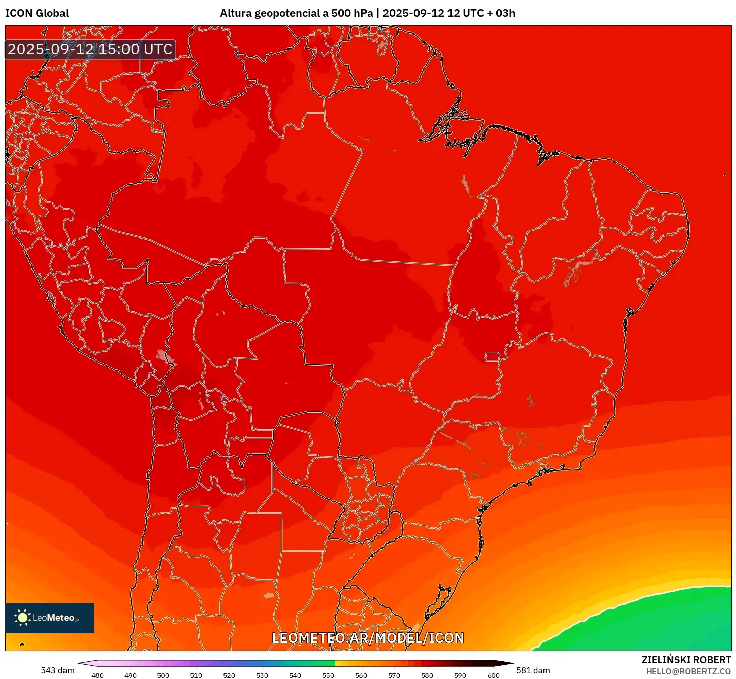 ICON model - Brasil, Altura geopotencial a 500 hPa