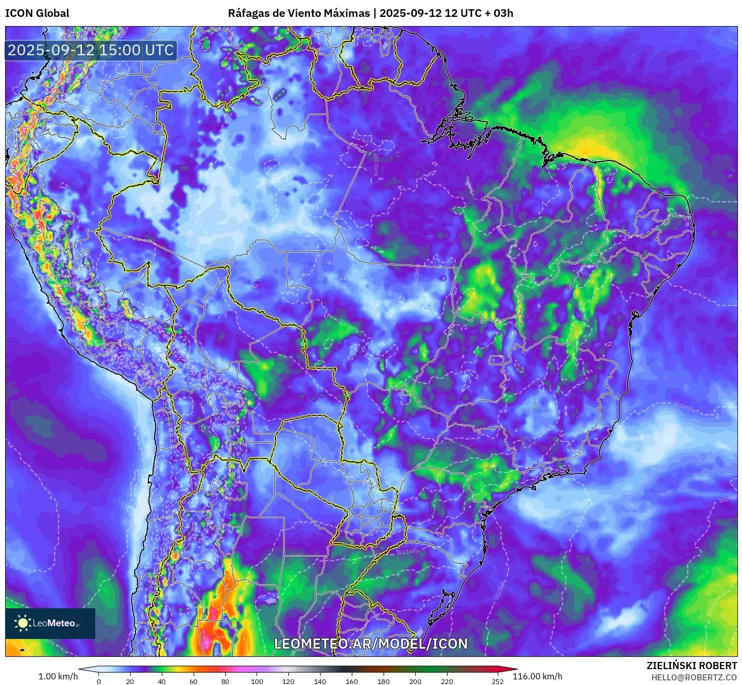 ICON model - Brasil, Ráfagas de Viento Máximas