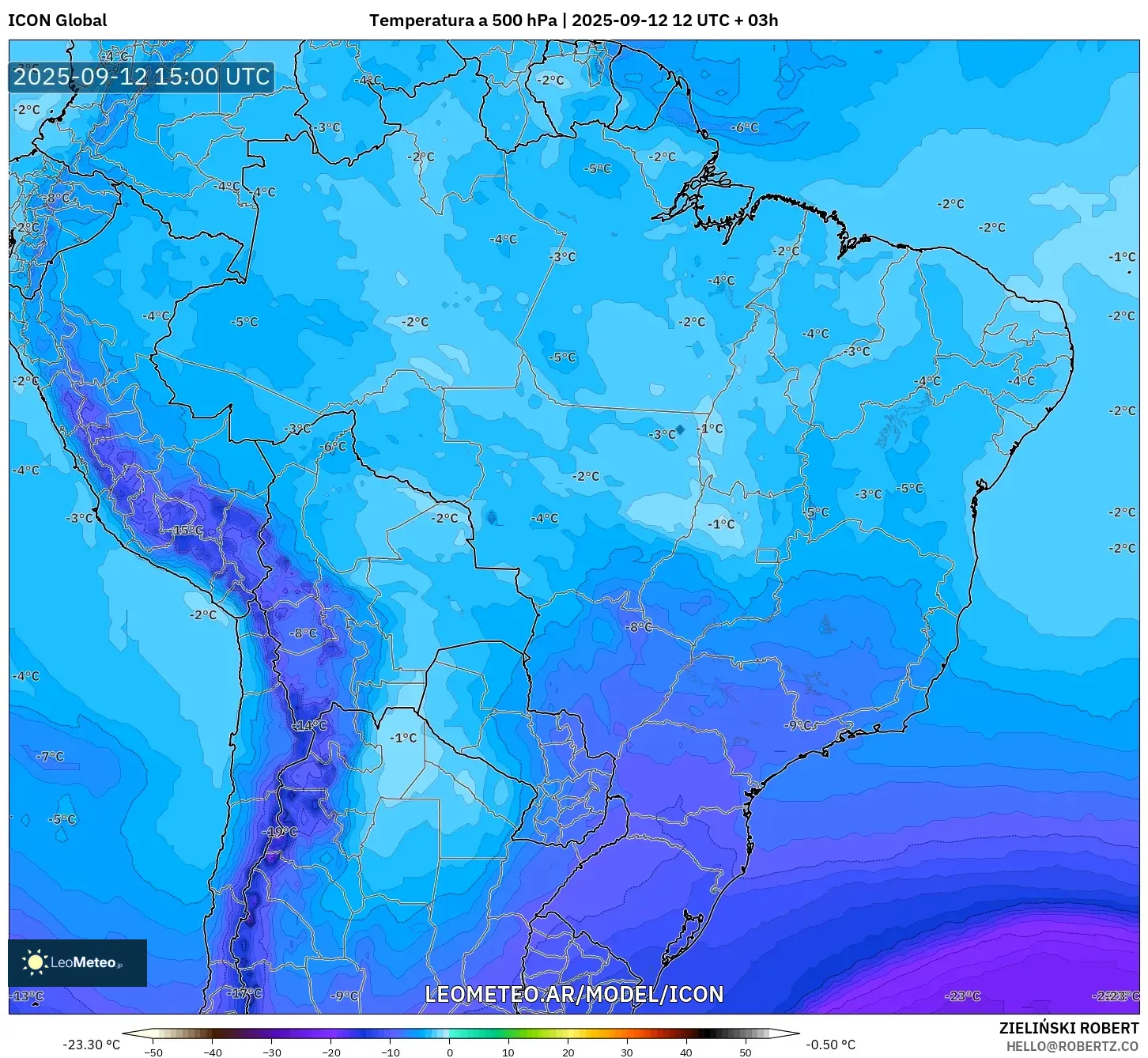 ICON model - Brasil, Temperatura a 500 hPa