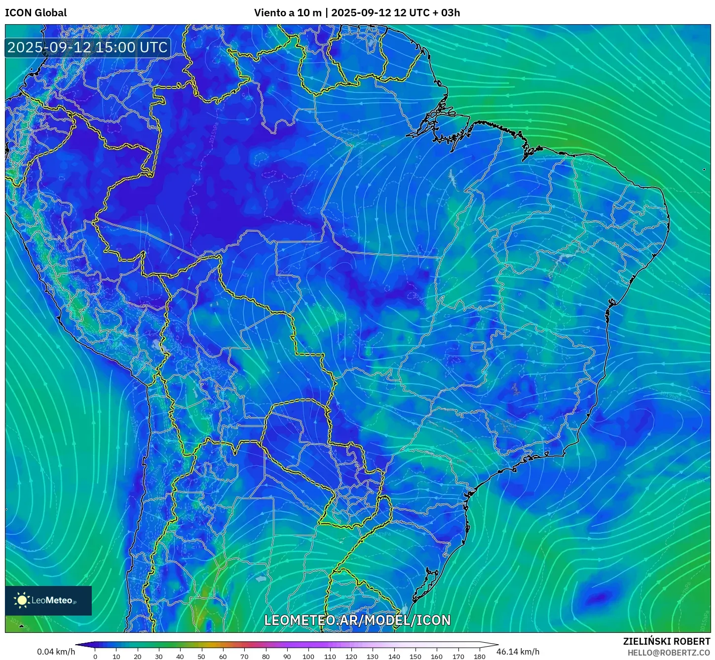 ICON model - Brasil, Viento a 10 m ICON model - Brasil, Viento a 10 m