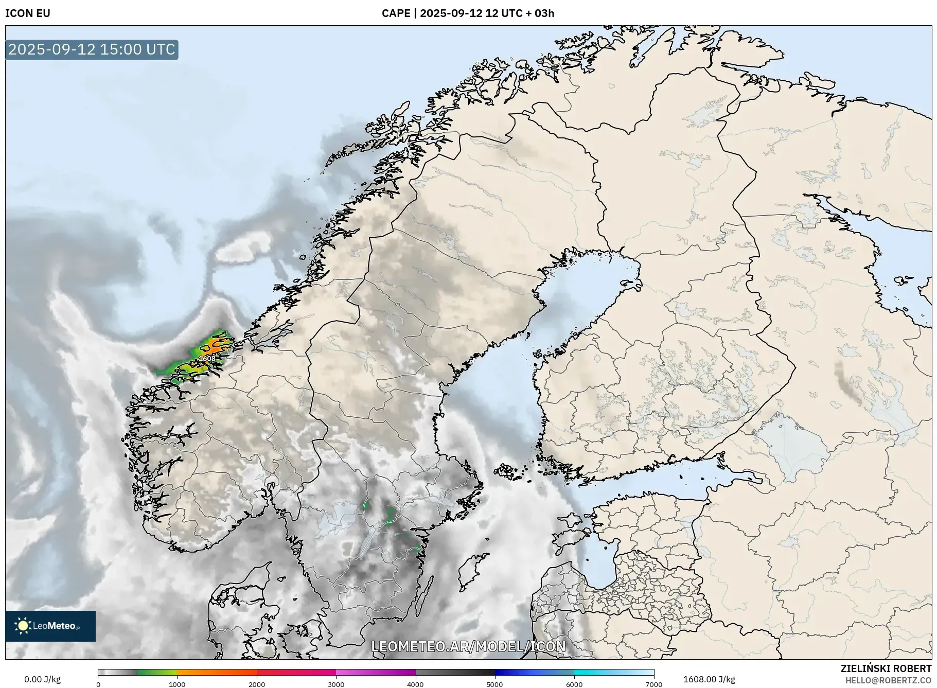 ICON model - Escandinavia, CAPE ICON model - Escandinavia, CAPE