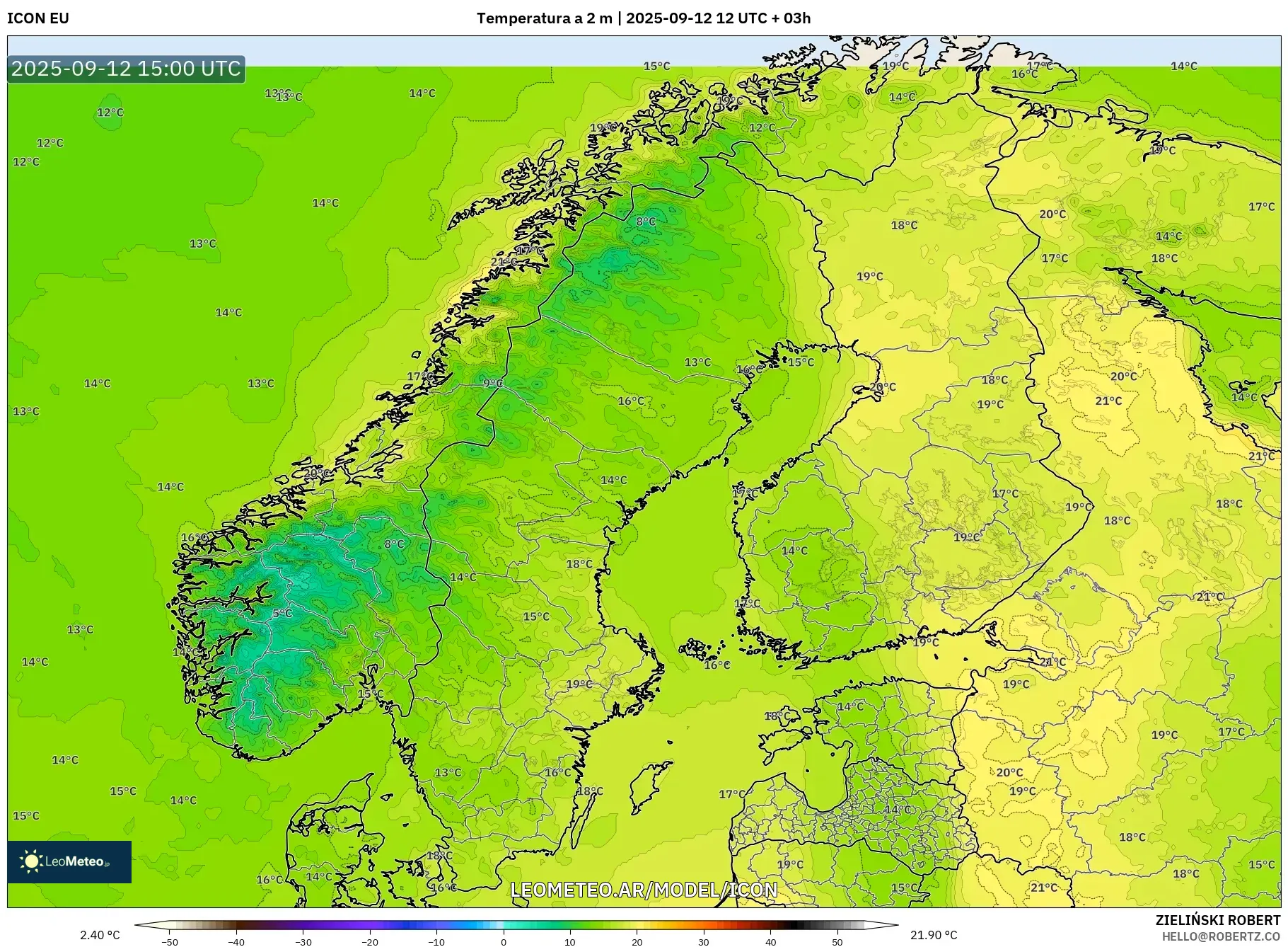 ICON model - Escandinavia, Temperatura a 2 m