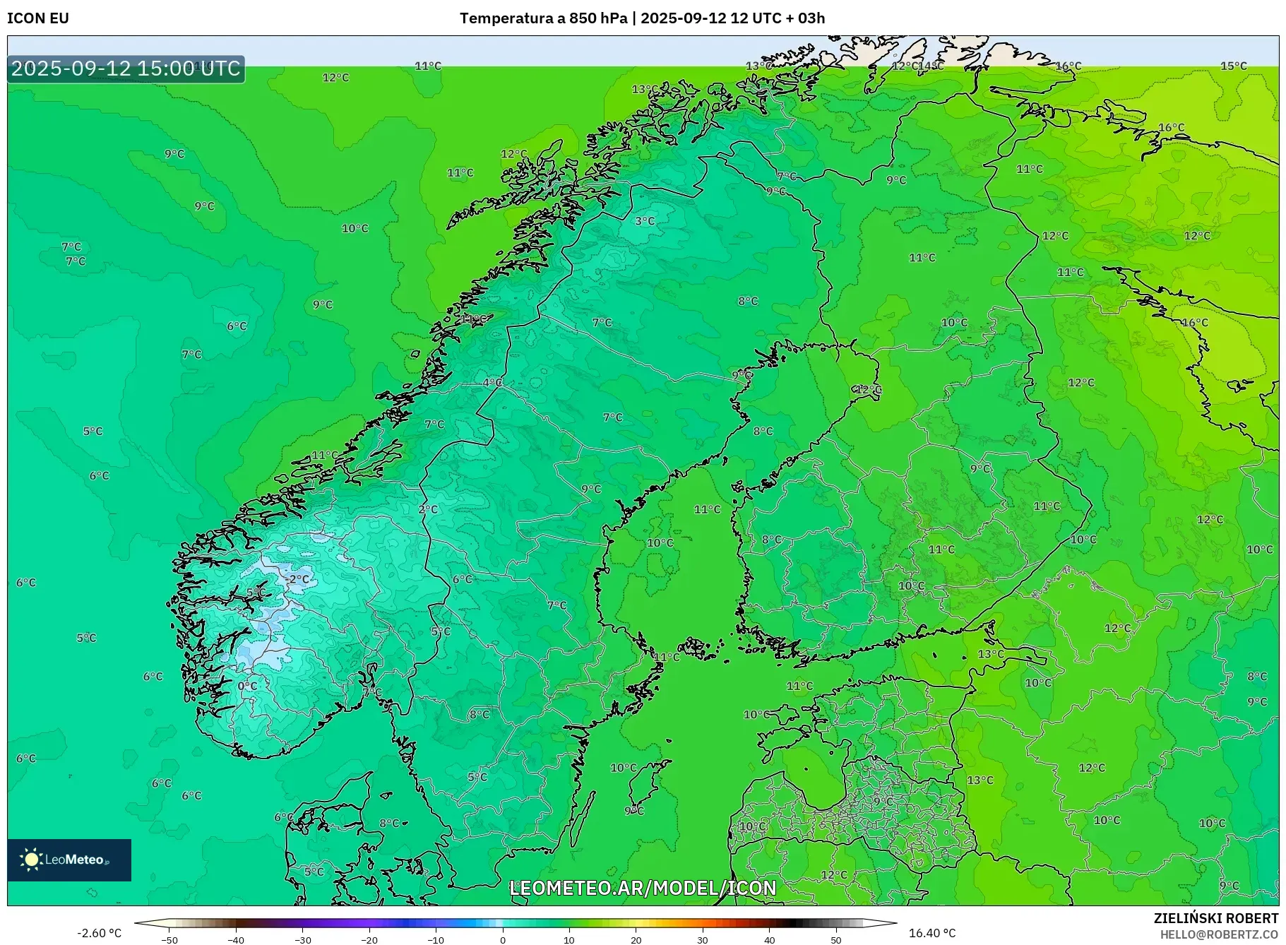 ICON model - Escandinavia, Temperatura a 850 hPa ICON model - Escandinavia, Temperatura a 850 hPa