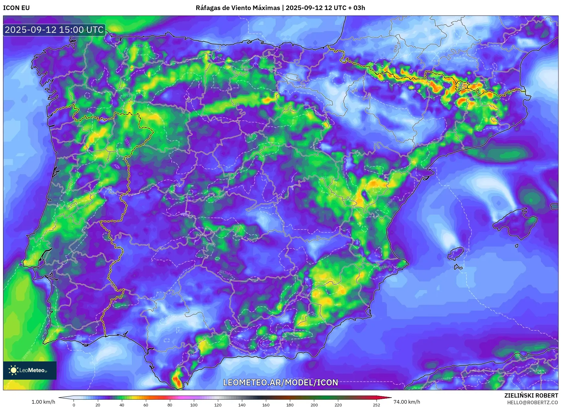 ICON model - España, Ráfagas de Viento Máximas ICON model - España, Ráfagas de Viento Máximas