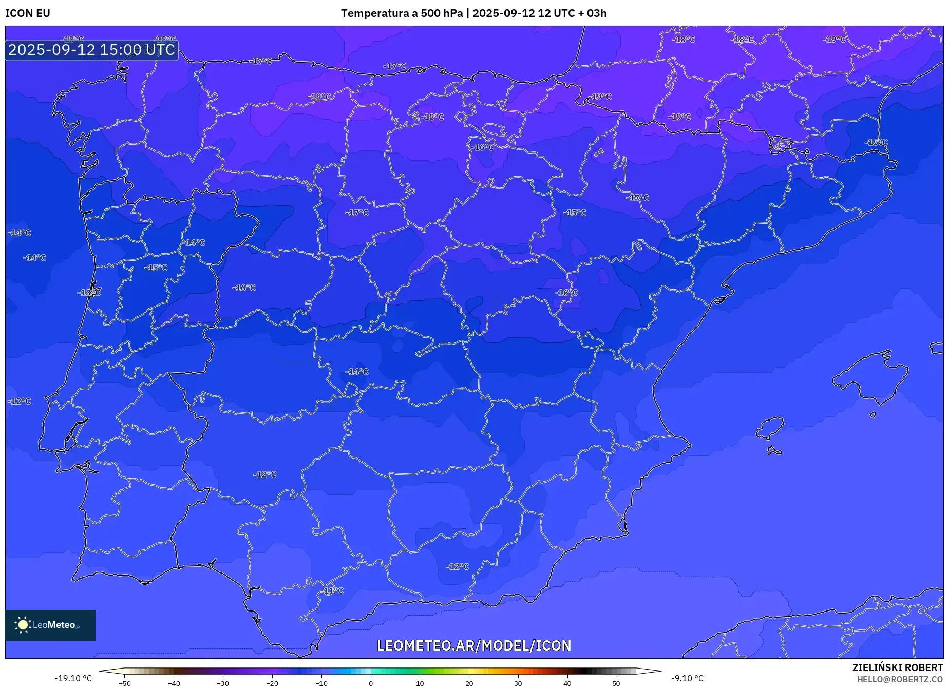 ICON model - España, Temperatura a 500 hPa