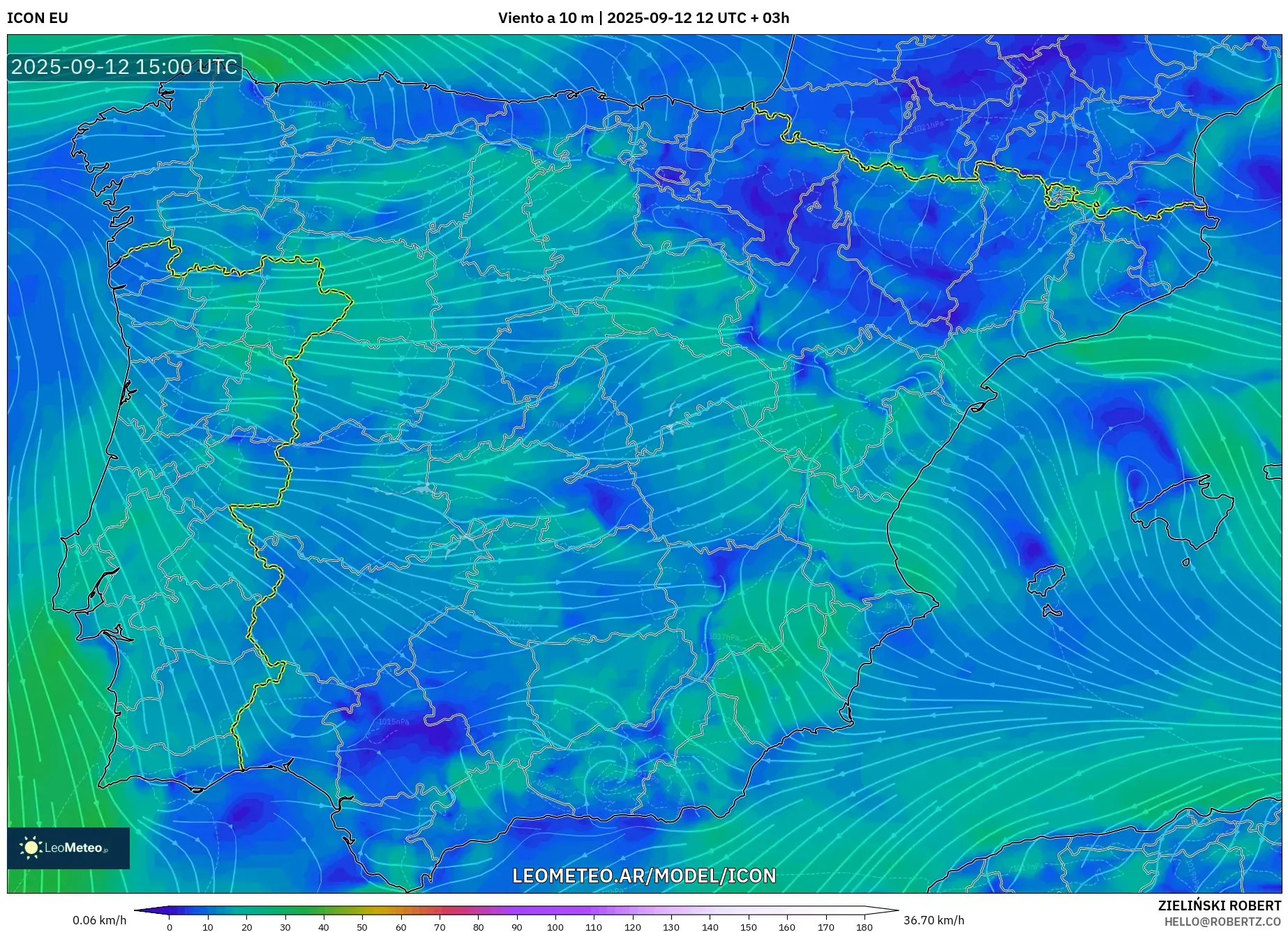 ICON model - España, Viento a 10 m
