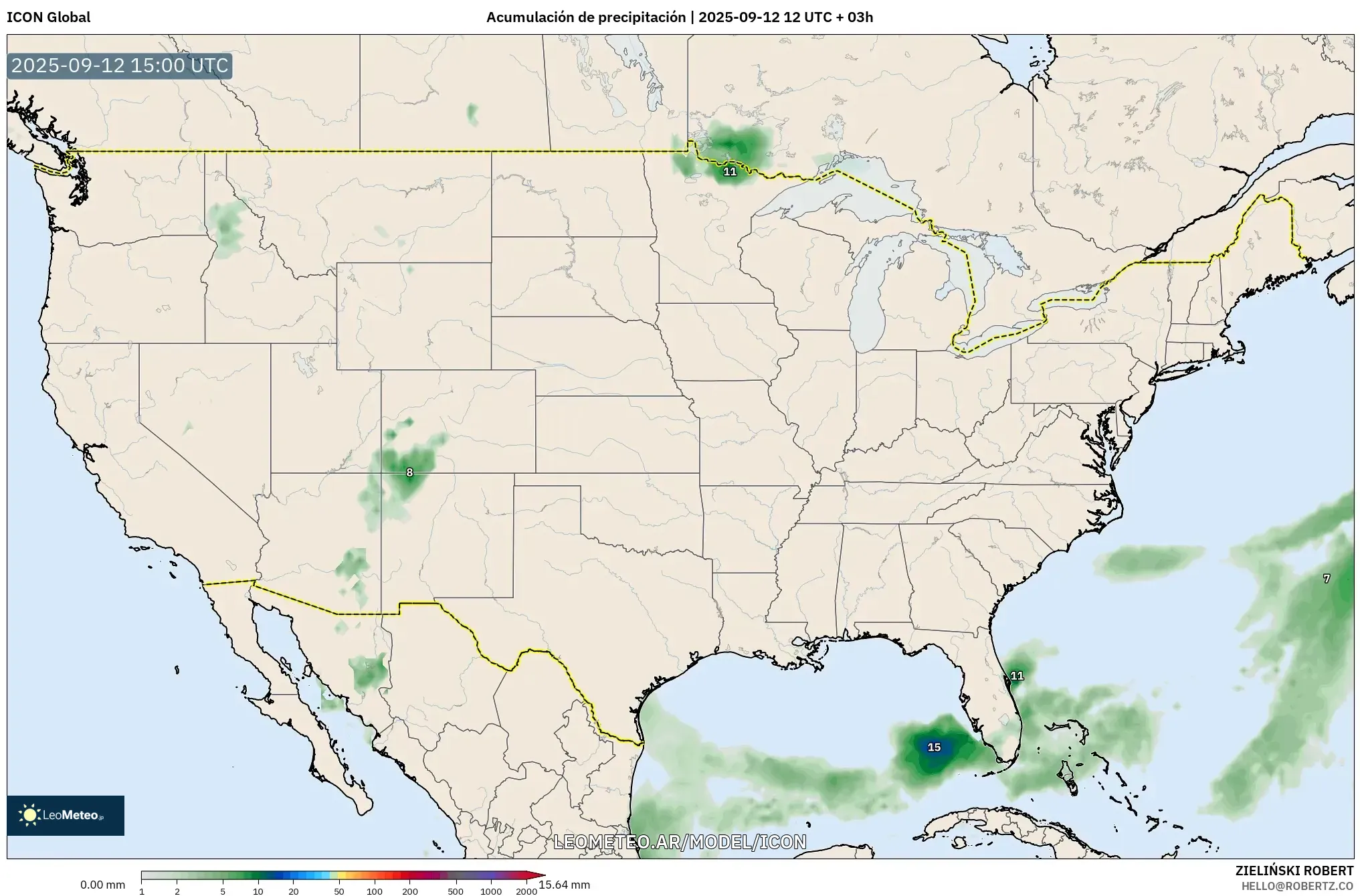 ICON model - Estados Unidos, Acumulación de precipitación