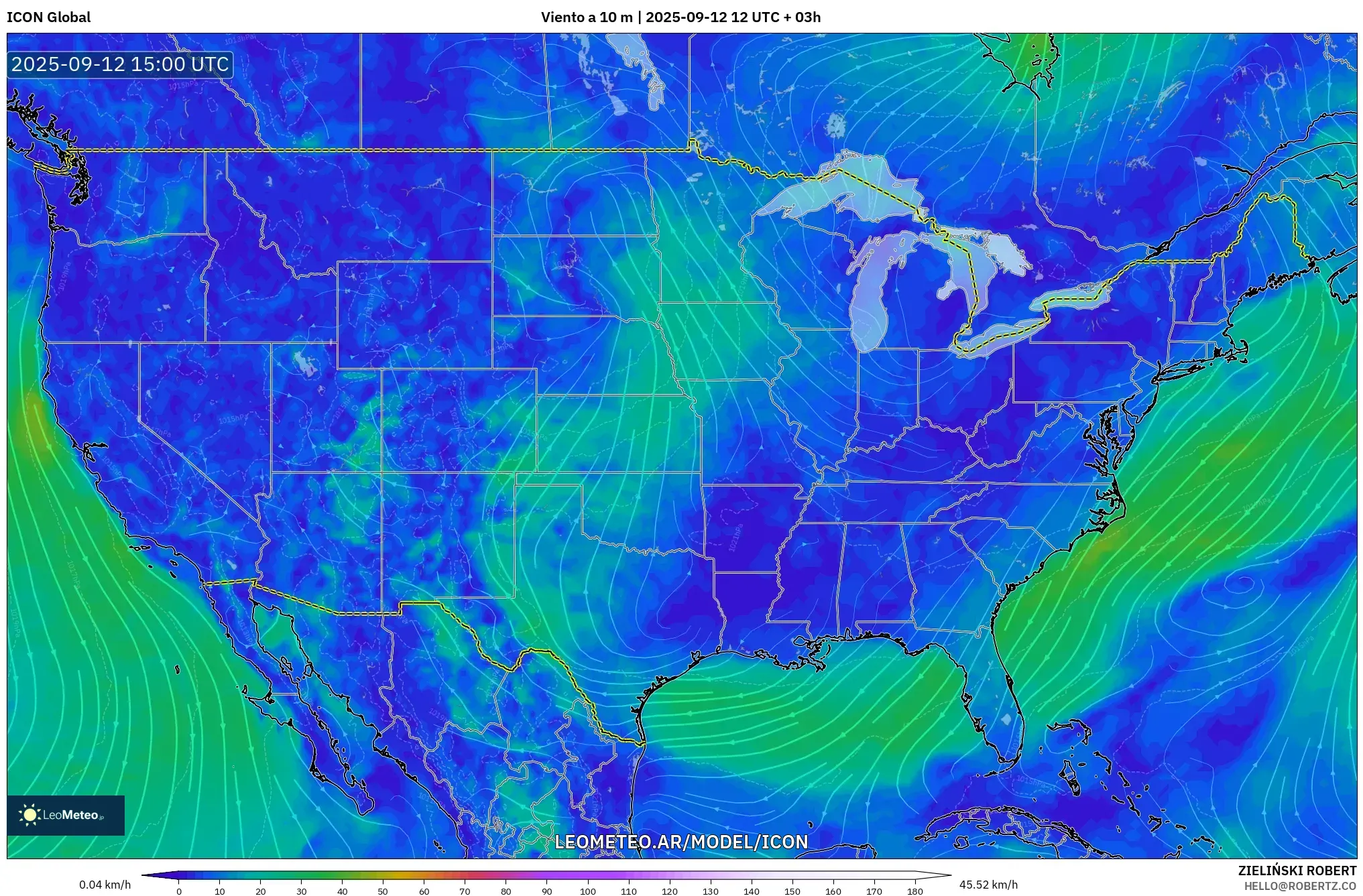 ICON model - Estados Unidos, Viento a 10 m ICON model - Estados Unidos, Viento a 10 m