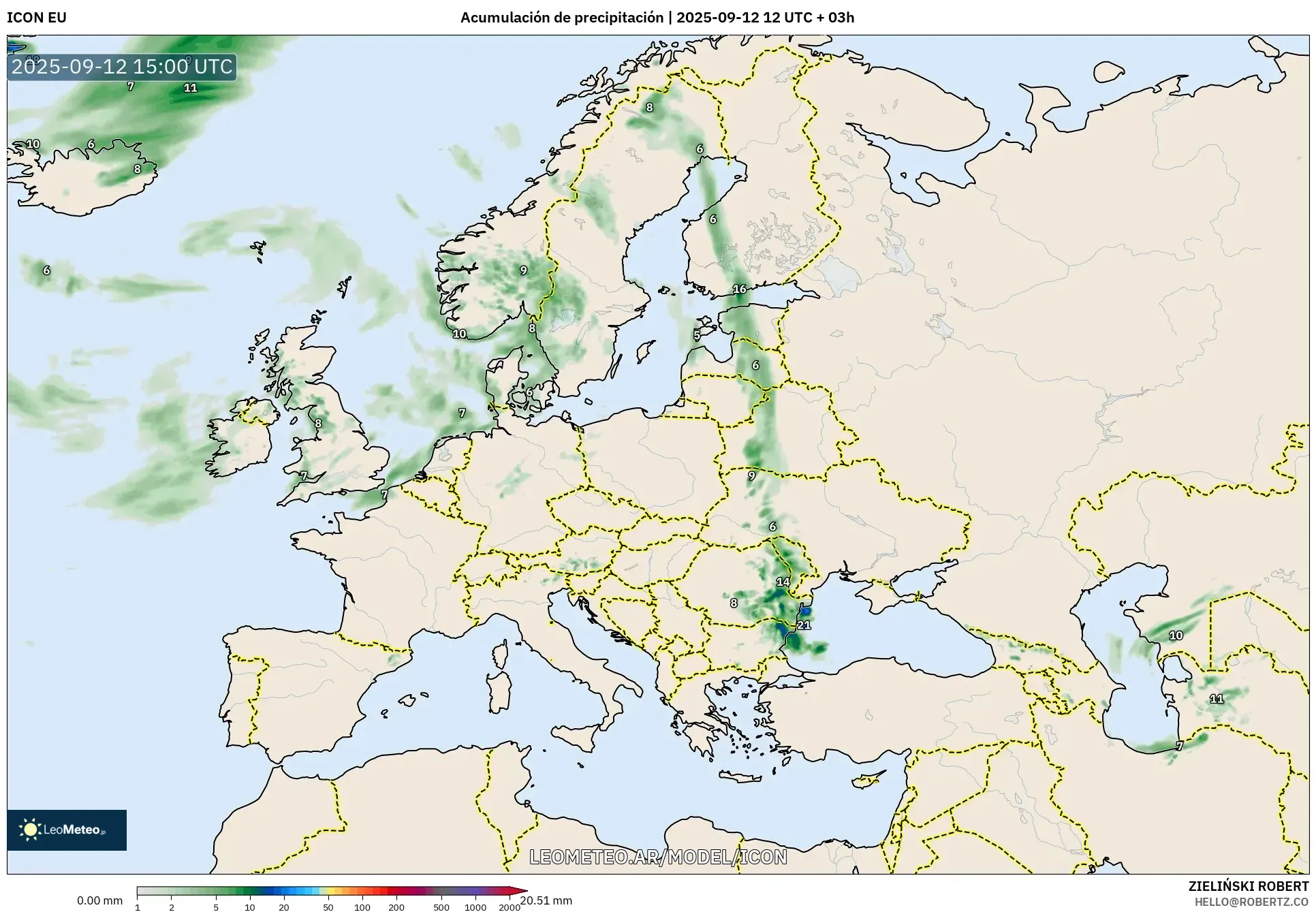 ICON model - Europa, Acumulación de precipitación