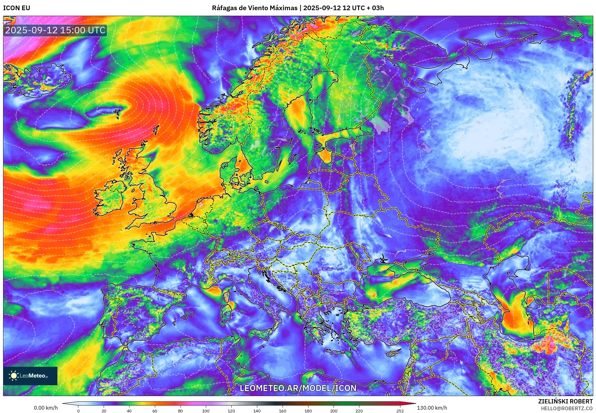 ICON model - Europa, Ráfagas de Viento Máximas