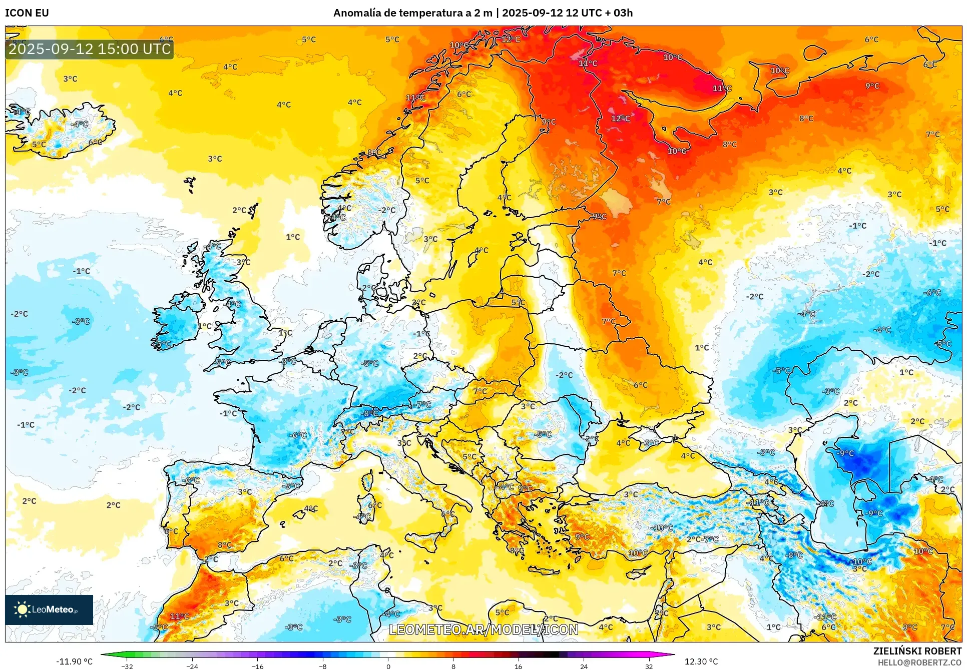 ICON model - Europa, Anomalía de temperatura a 2 m