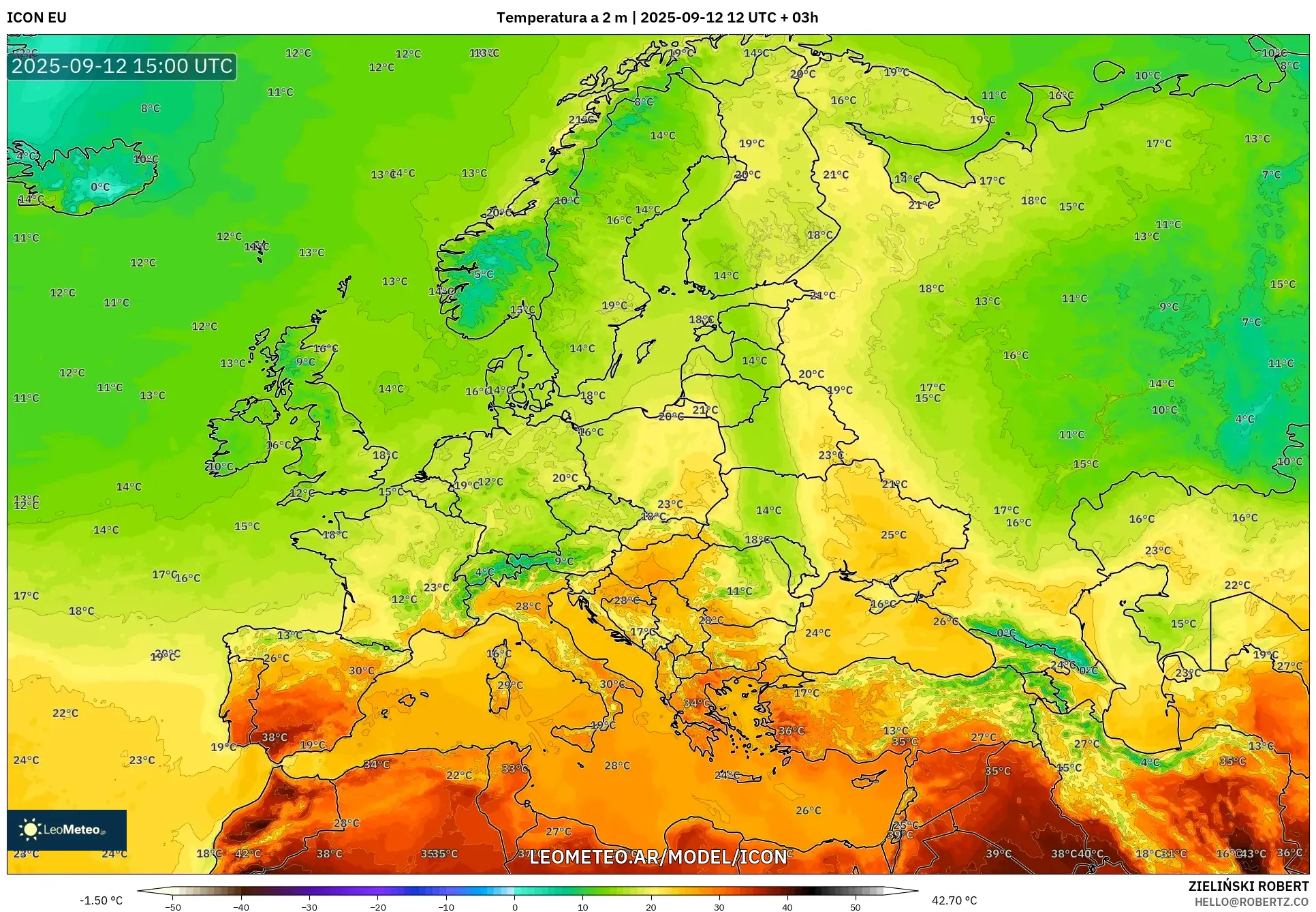 ICON model - Europa, Temperatura a 2 m ICON model - Europa, Temperatura a 2 m