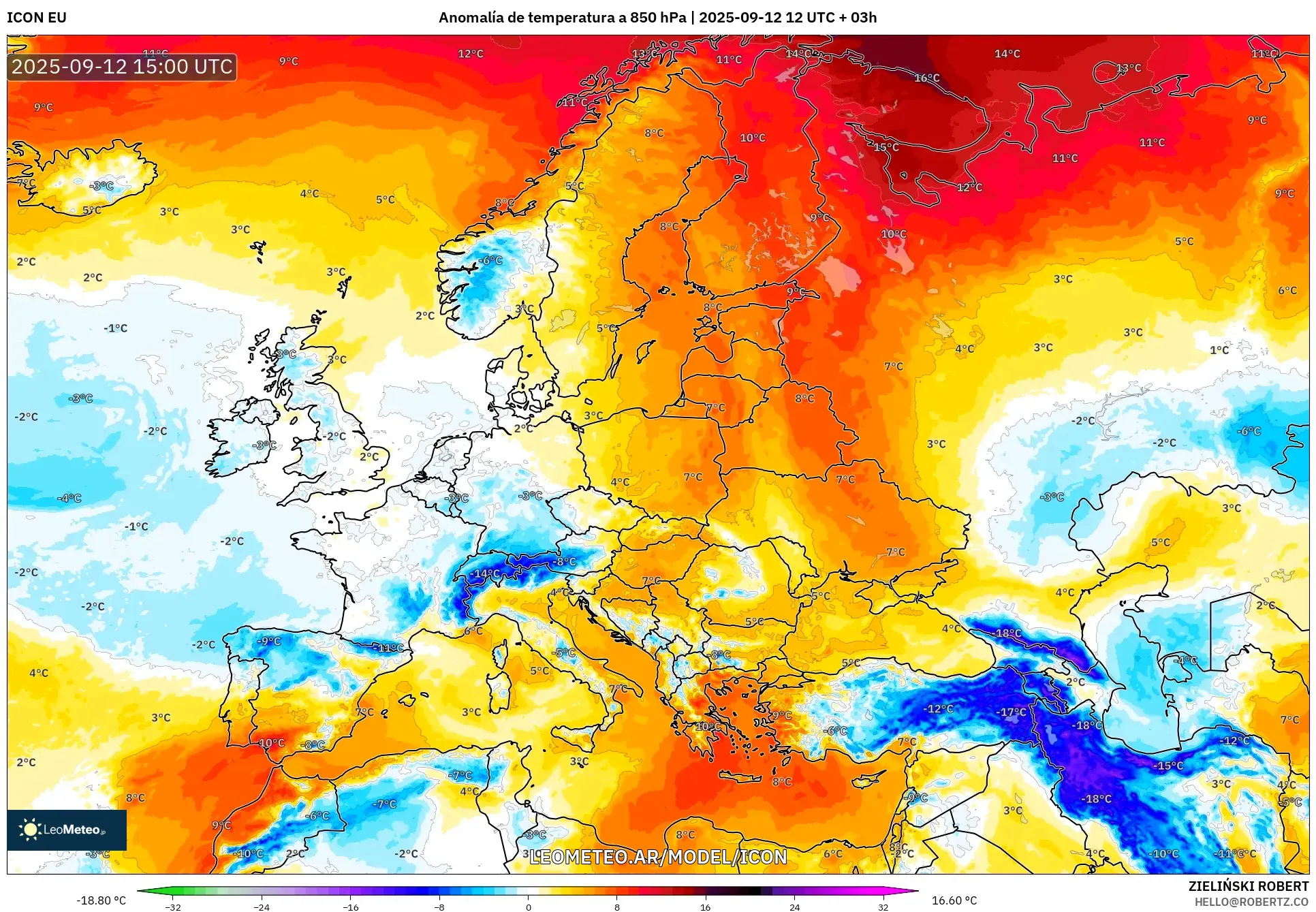 ICON model - Europa, Anomalía de temperatura a 850 hPa