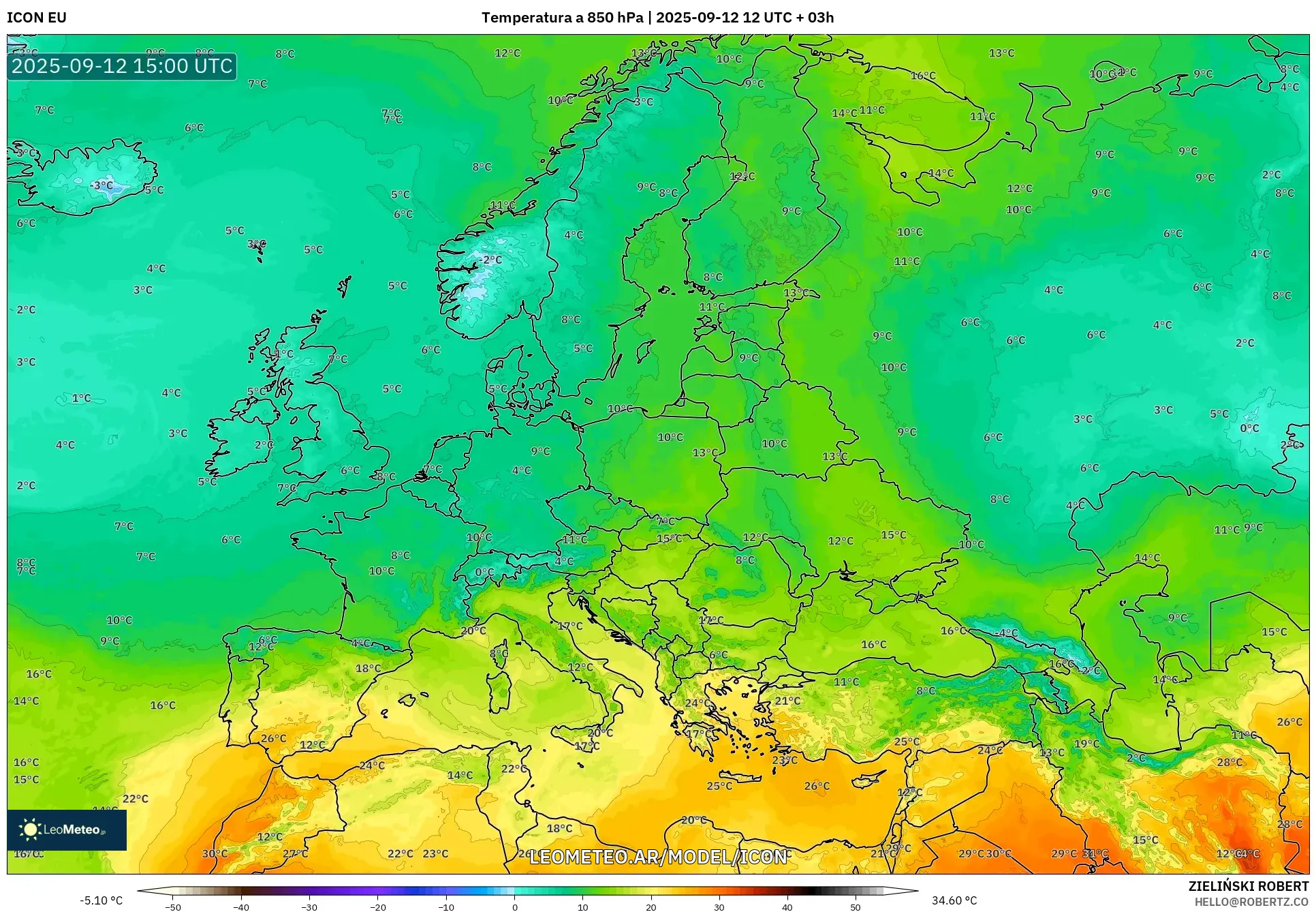 ICON model - Europa, Temperatura a 850 hPa