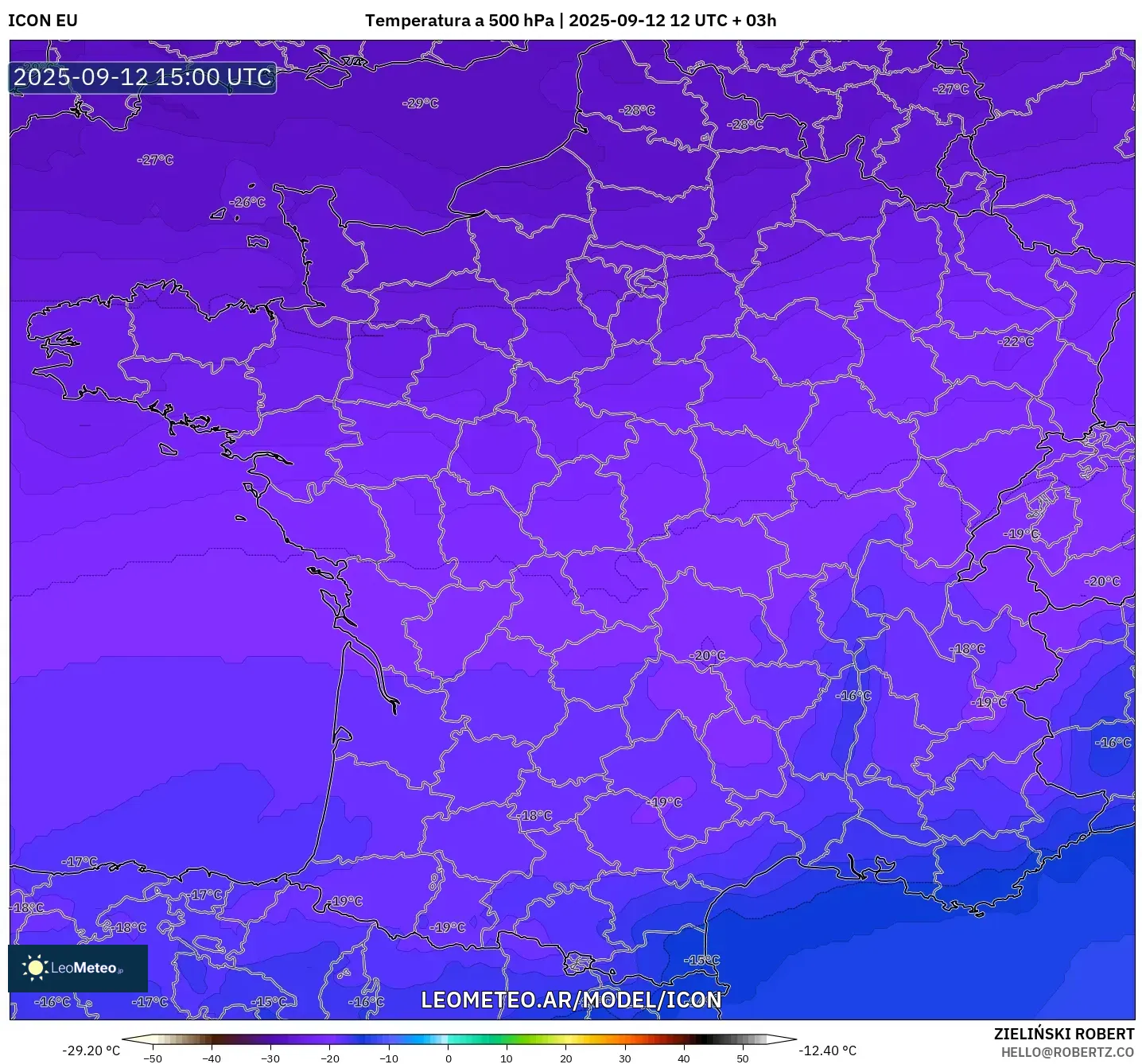 ICON model - Francia, Temperatura a 500 hPa