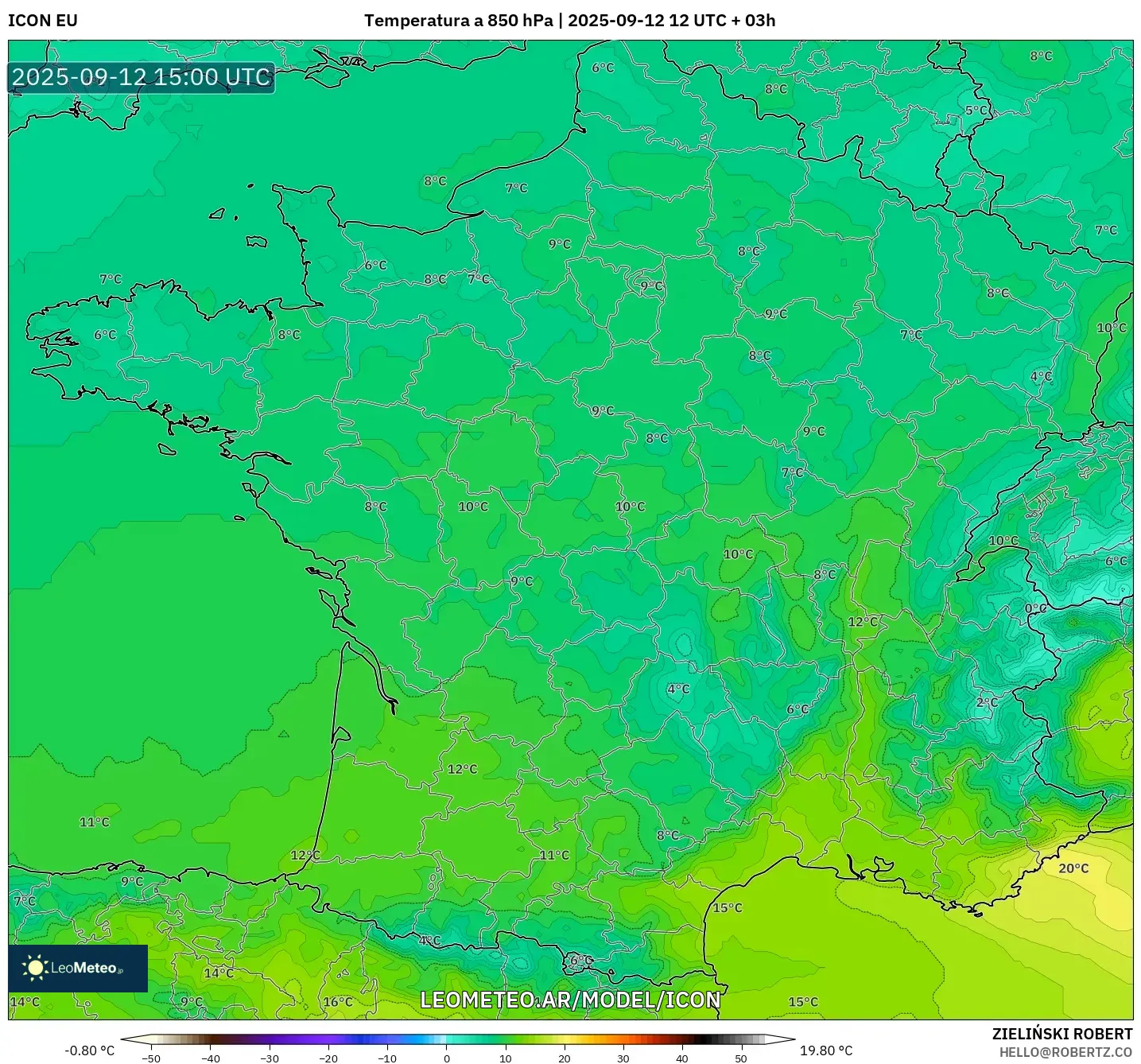 ICON model - Francia, Temperatura a 850 hPa