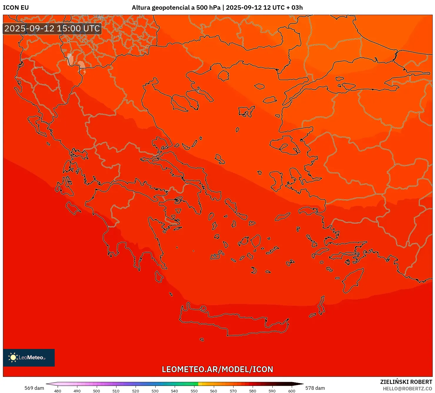 ICON model - Grecia, Altura geopotencial a 500 hPa