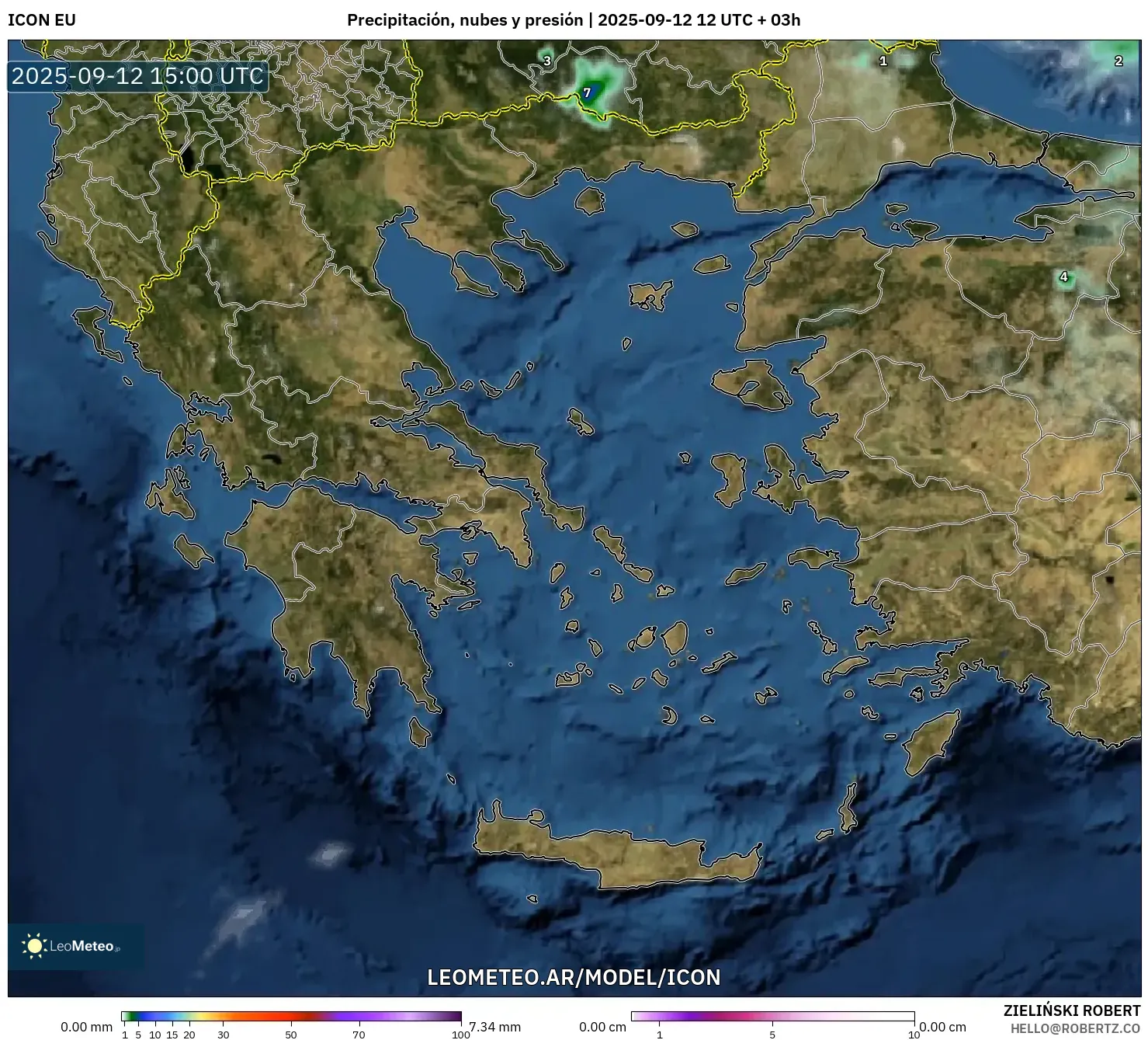 ICON model - Grecia, Precipitación, nubes y presión