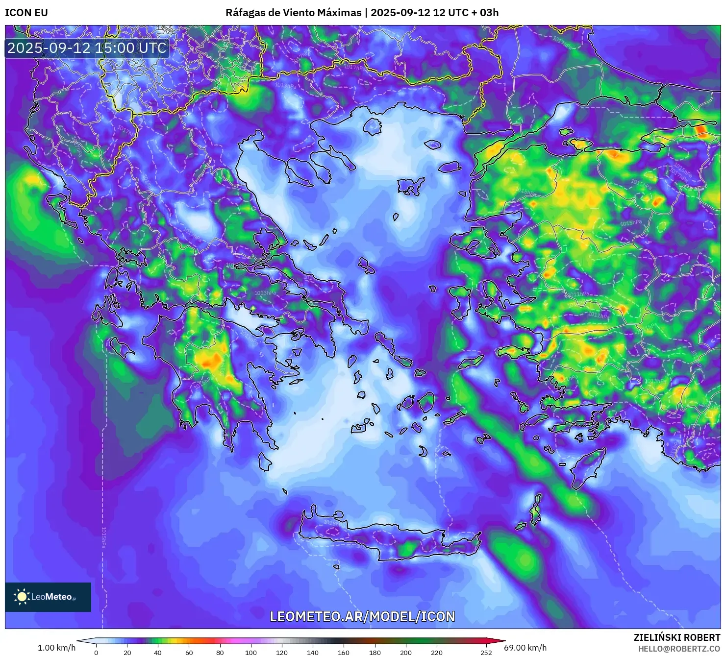 ICON model - Grecia, Ráfagas de Viento Máximas