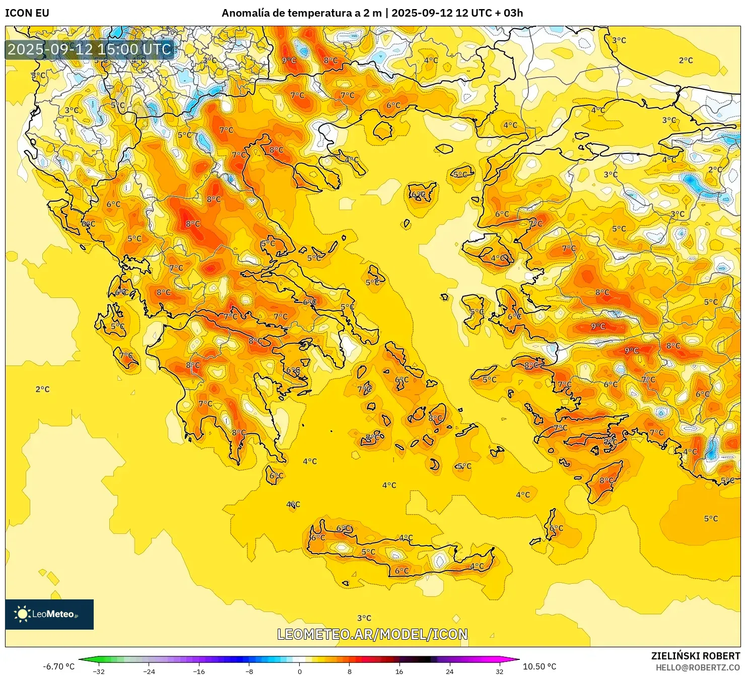 ICON model - Grecia, Anomalía de temperatura a 2 m