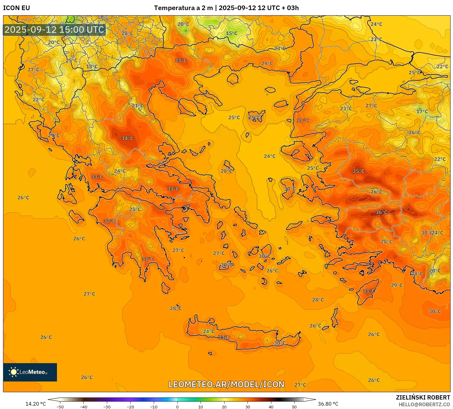 ICON model - Grecia, Temperatura a 2 m