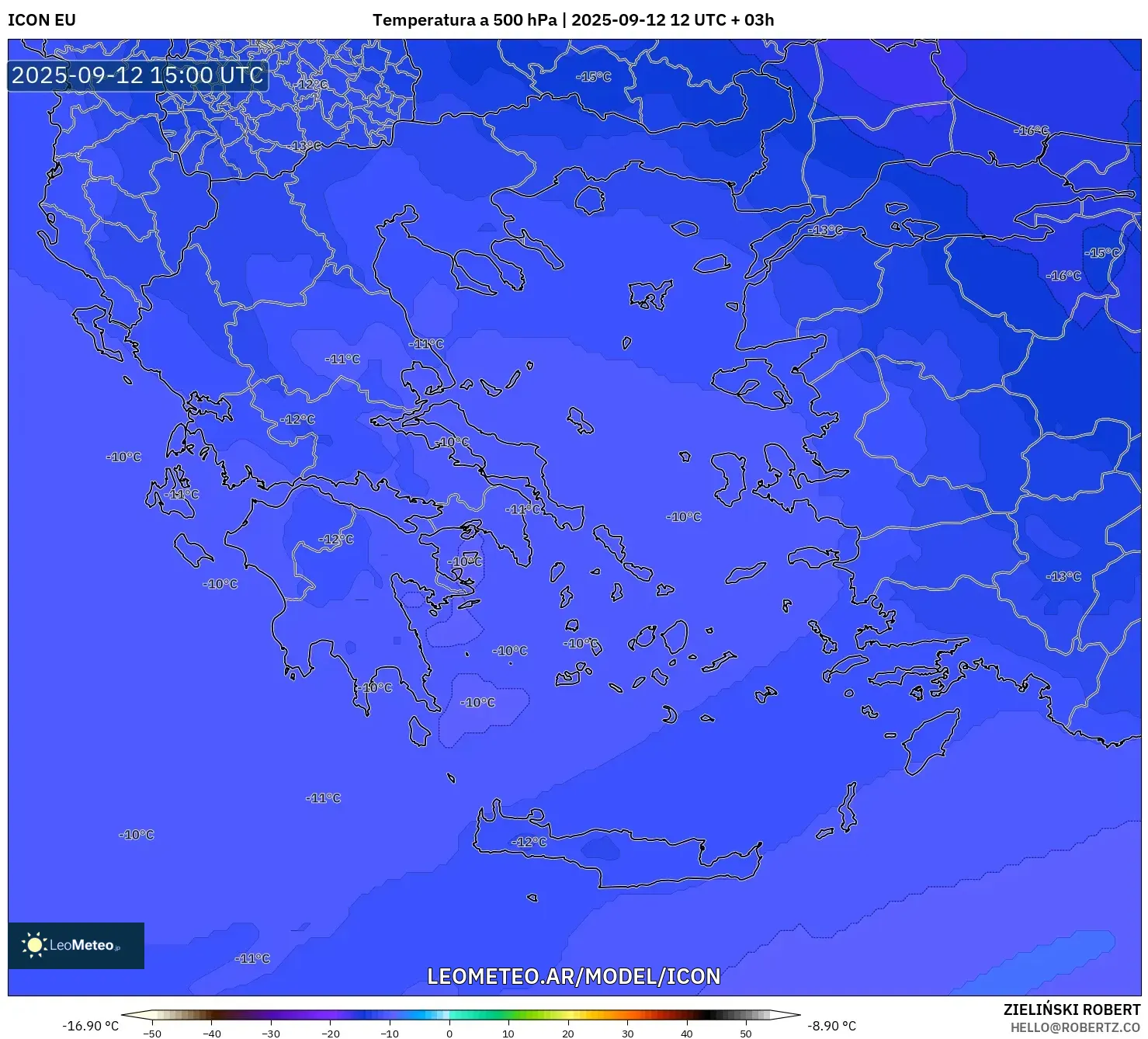 ICON model - Grecia, Temperatura a 500 hPa