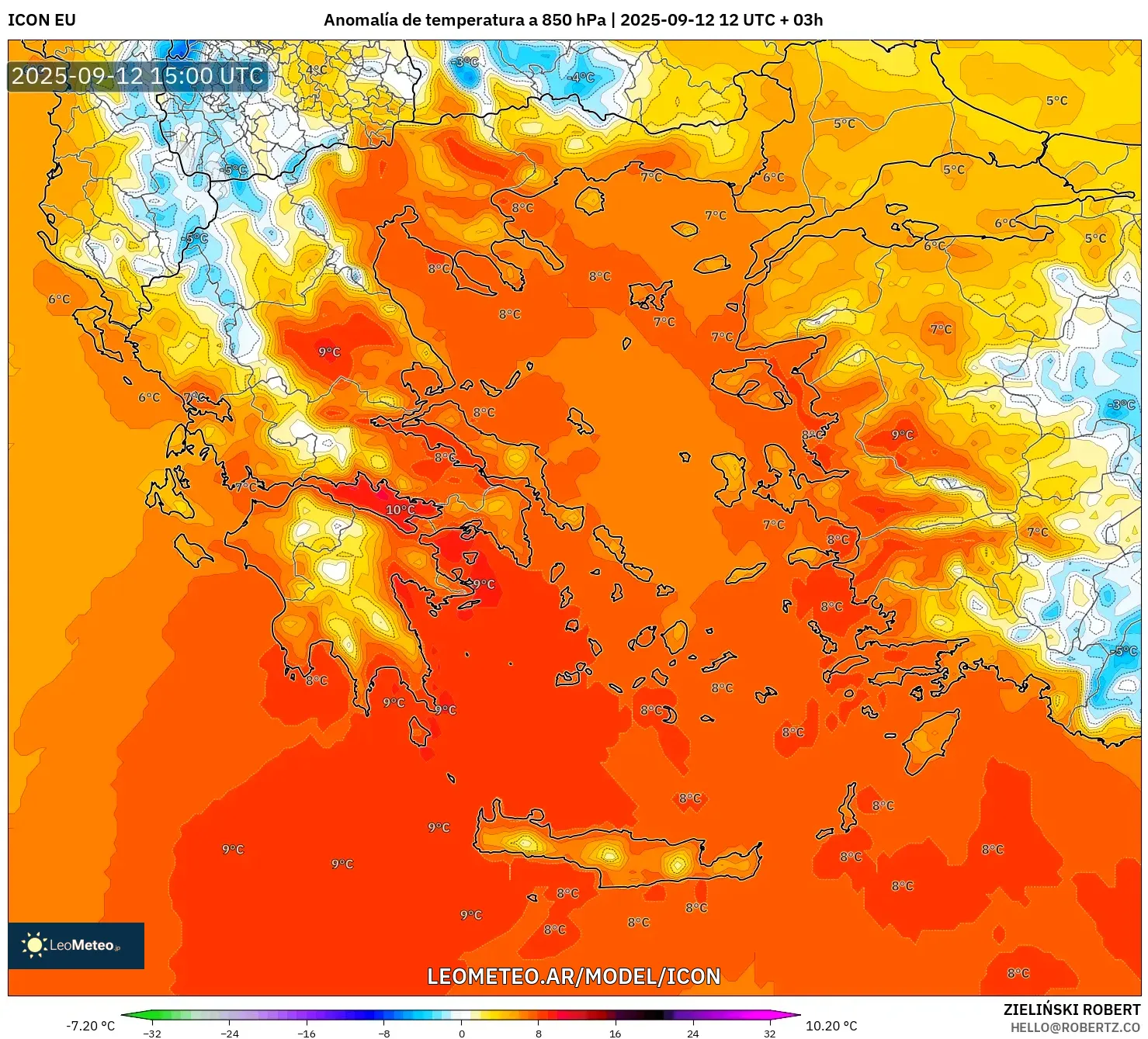 ICON model - Grecia, Anomalía de temperatura a 850 hPa