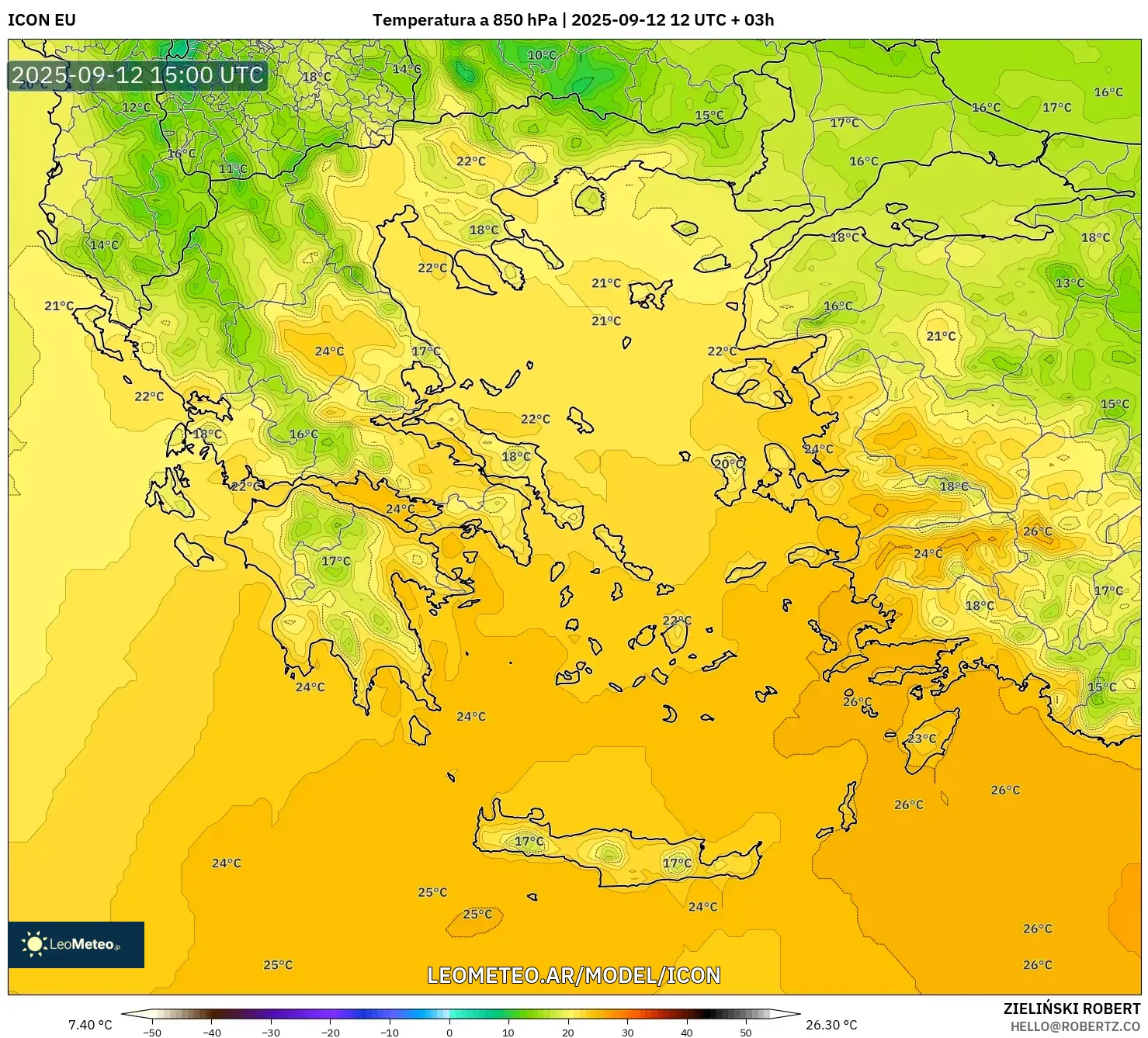 ICON model - Grecia, Temperatura a 850 hPa ICON model - Grecia, Temperatura a 850 hPa