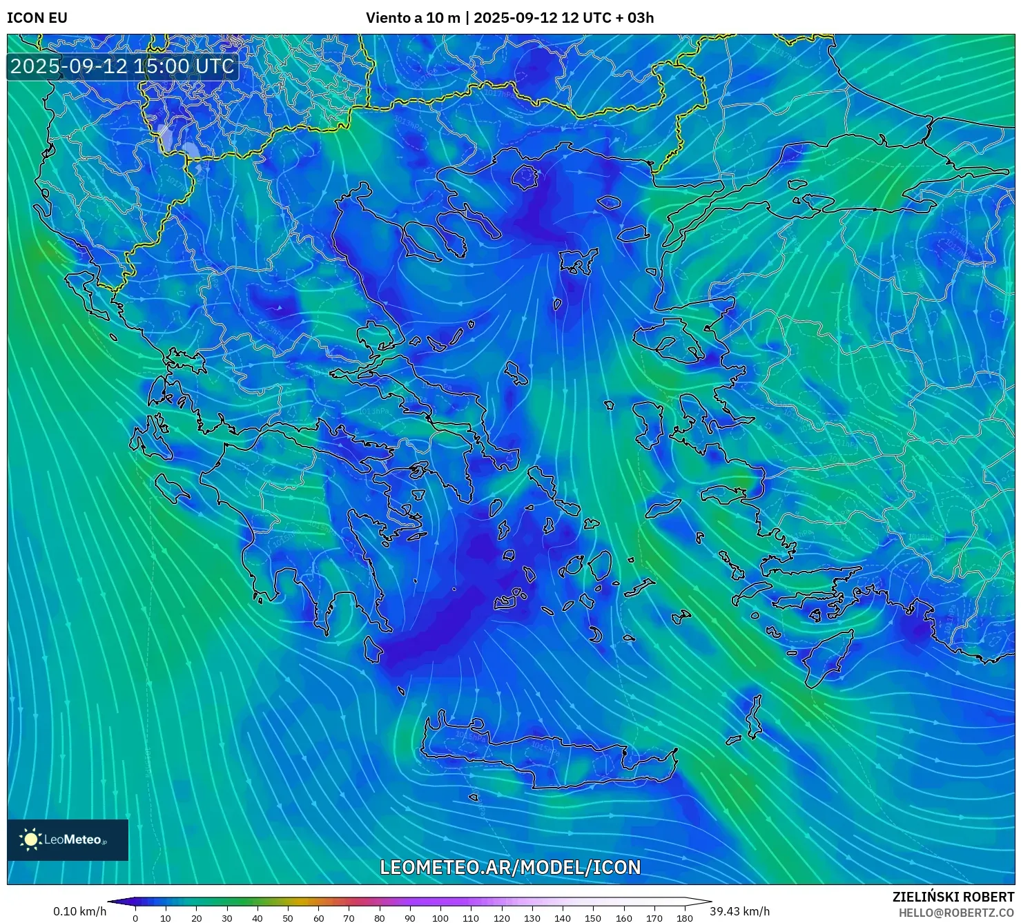 ICON model - Grecia, Viento a 10 m