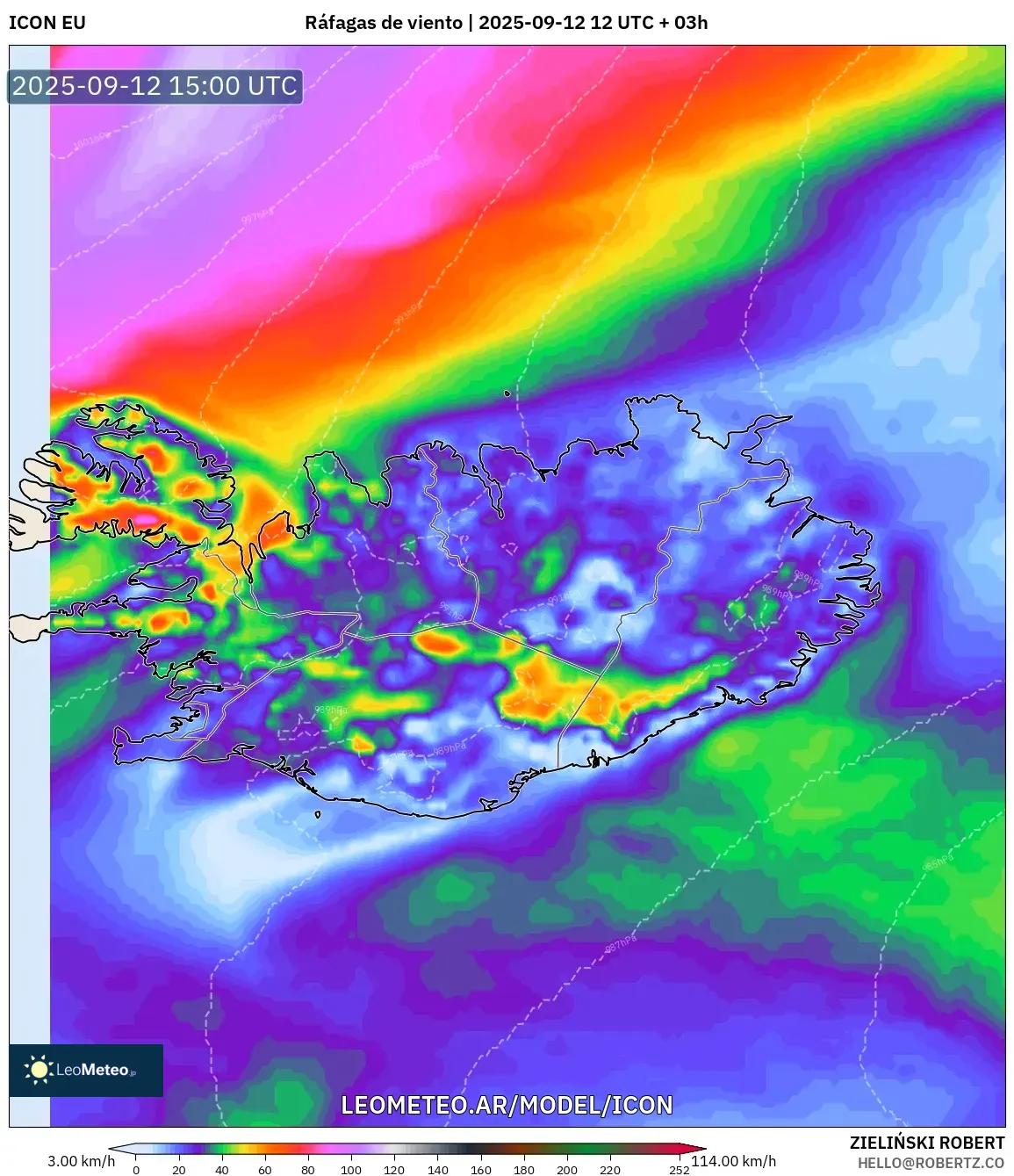 ICON model - Islandia, Ráfagas de viento